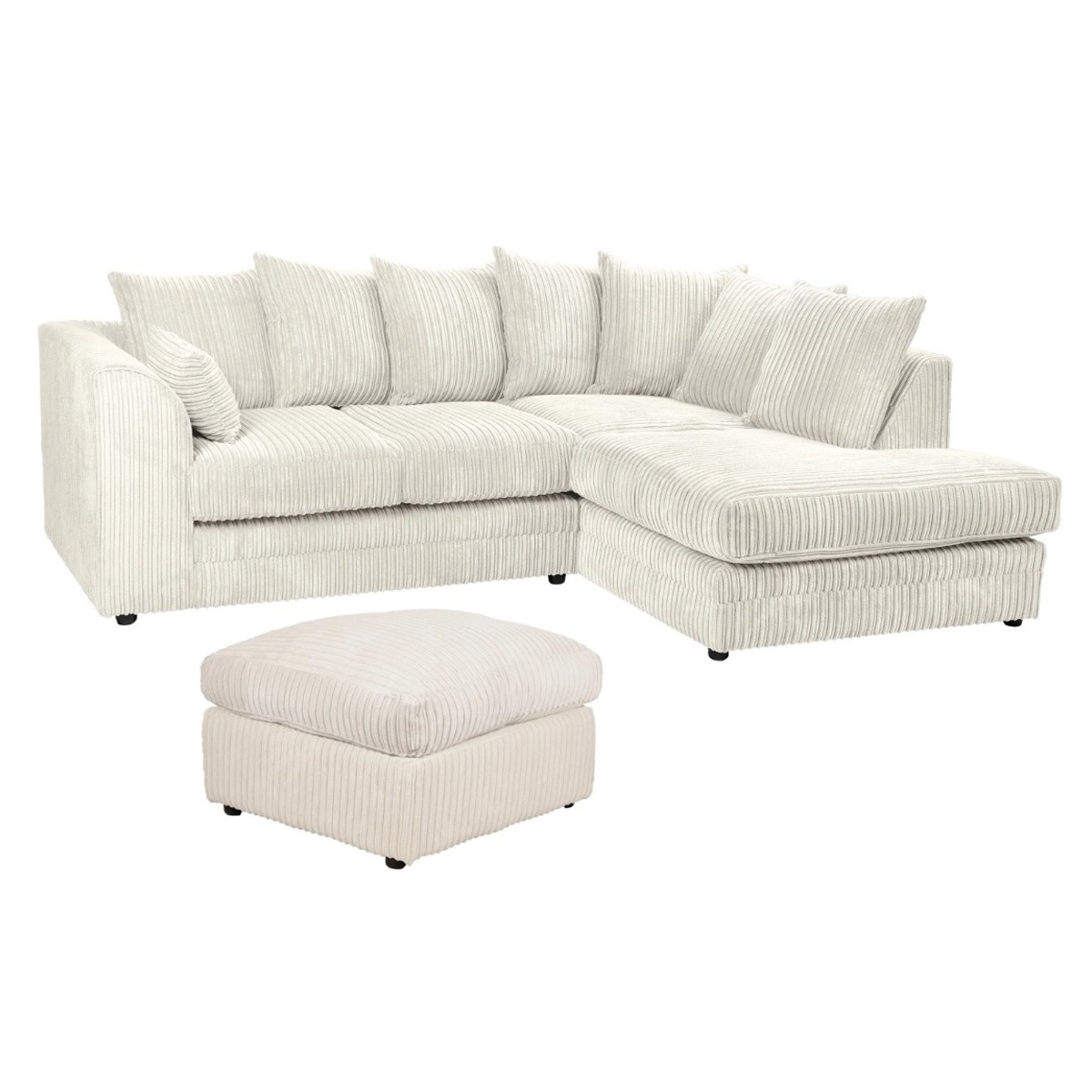 MONA Jumbo Cord 4 Seater L Shaped - Right Hand Facing Corner Sofa with Footstool - Cream - Home Done