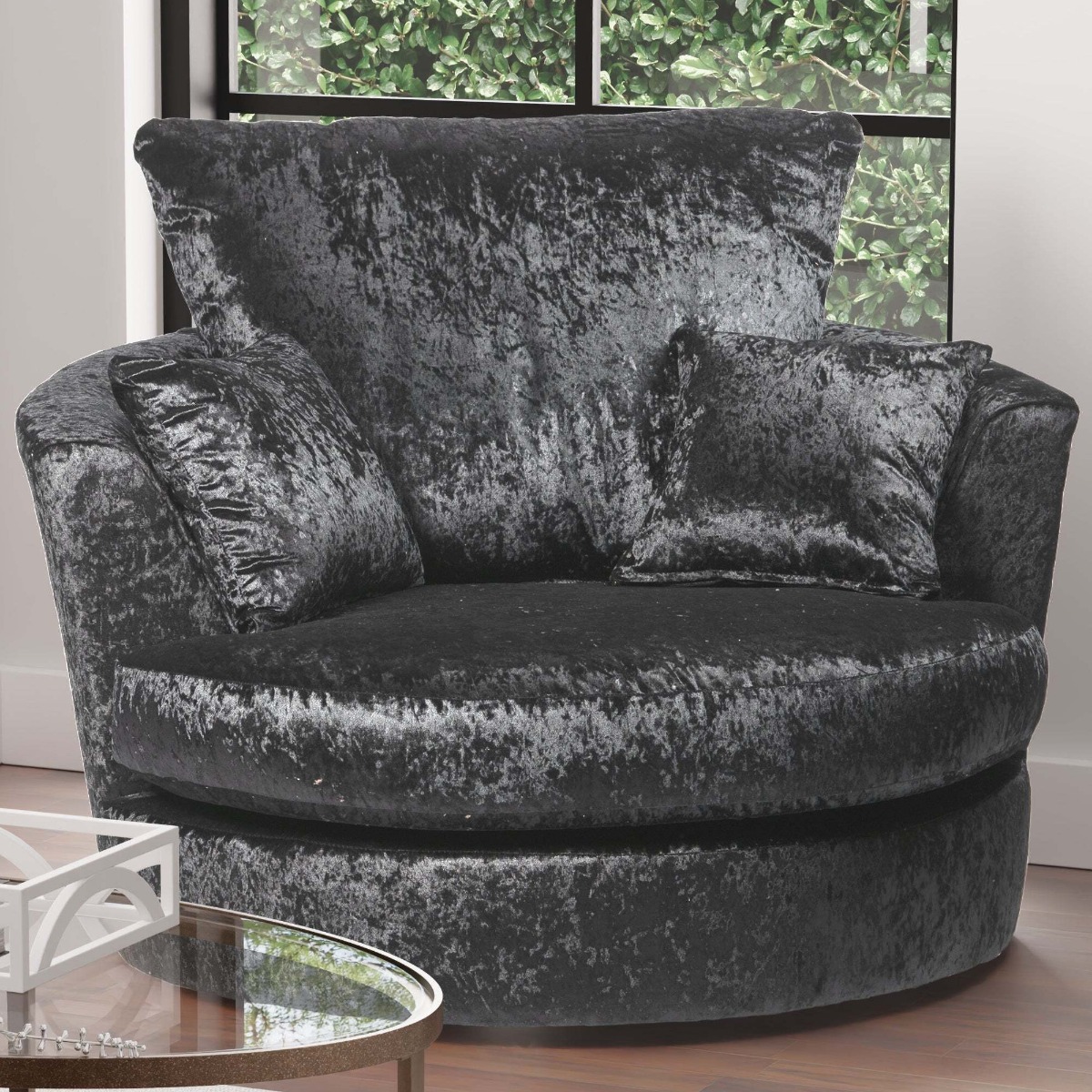 Blake Crushed Velvet Swivel Chair - Black - Home Done