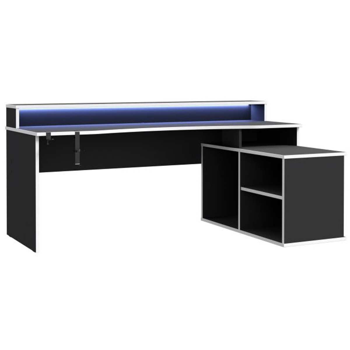 Modern Design Wide Gaming Desk with LED, 3 Shelf - Matt Black - Rosalind Collection