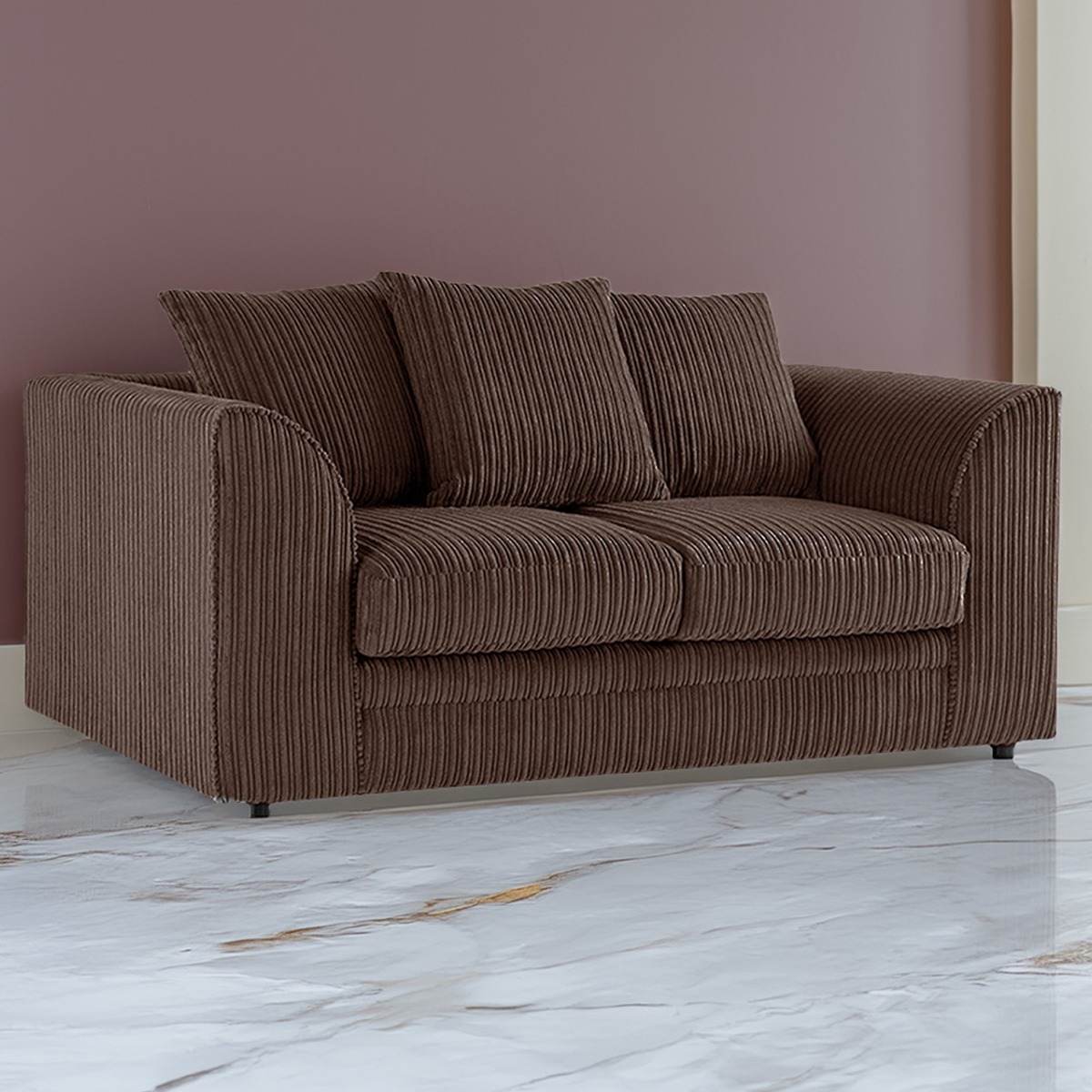 Desmond Jumbo Cord 2 Seater Scatterback Sofa - Chocolate Brown - Home Done