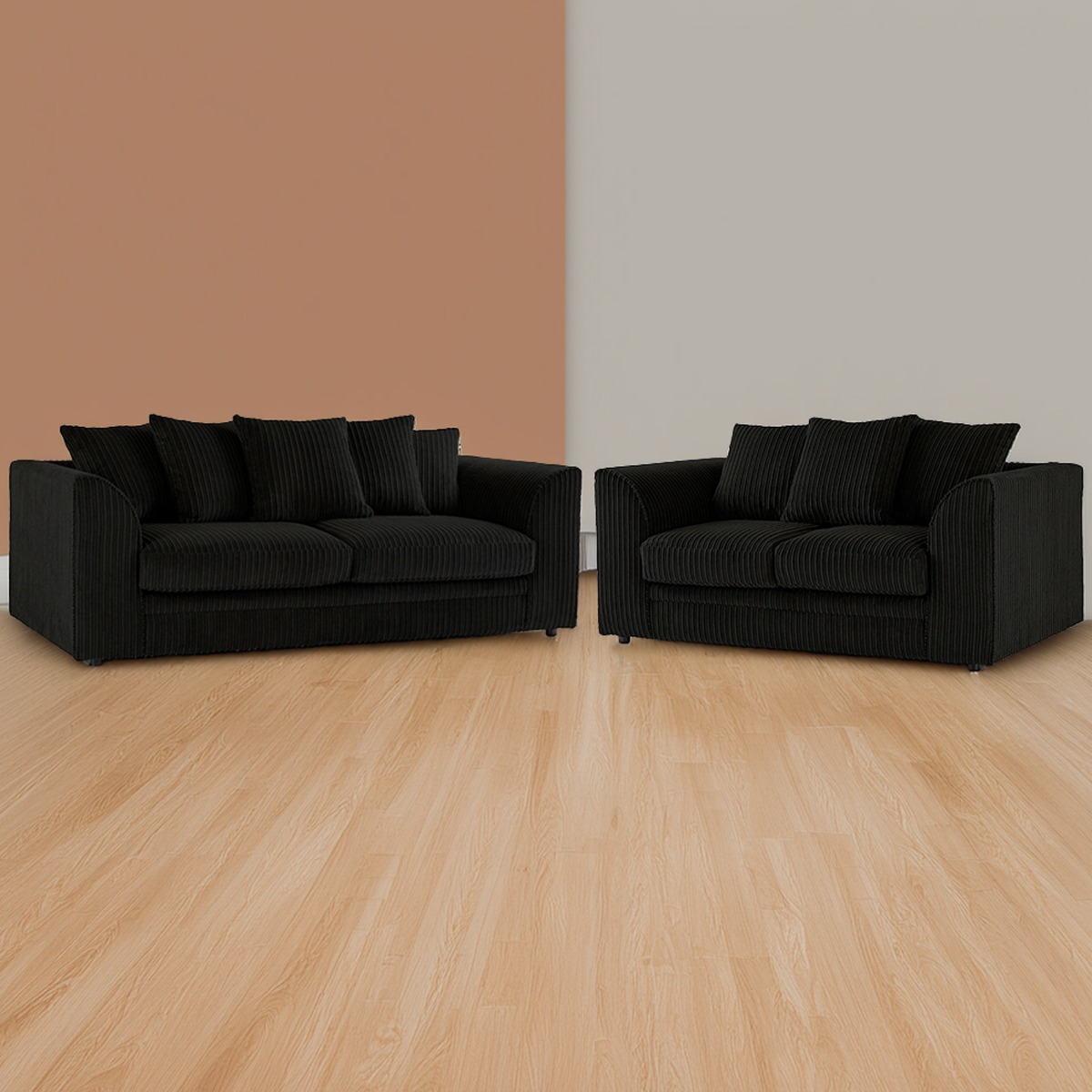 Desmond Jumbo Cord 3 Seater and 2 Seater Sofa Set - Black - Home Done