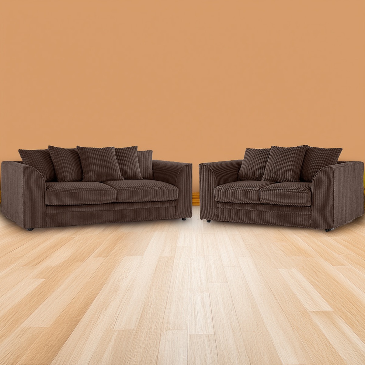 Desmond Jumbo Cord 3 Seater and 2 Seater Sofa Set - Chocolate Brown - Home Done