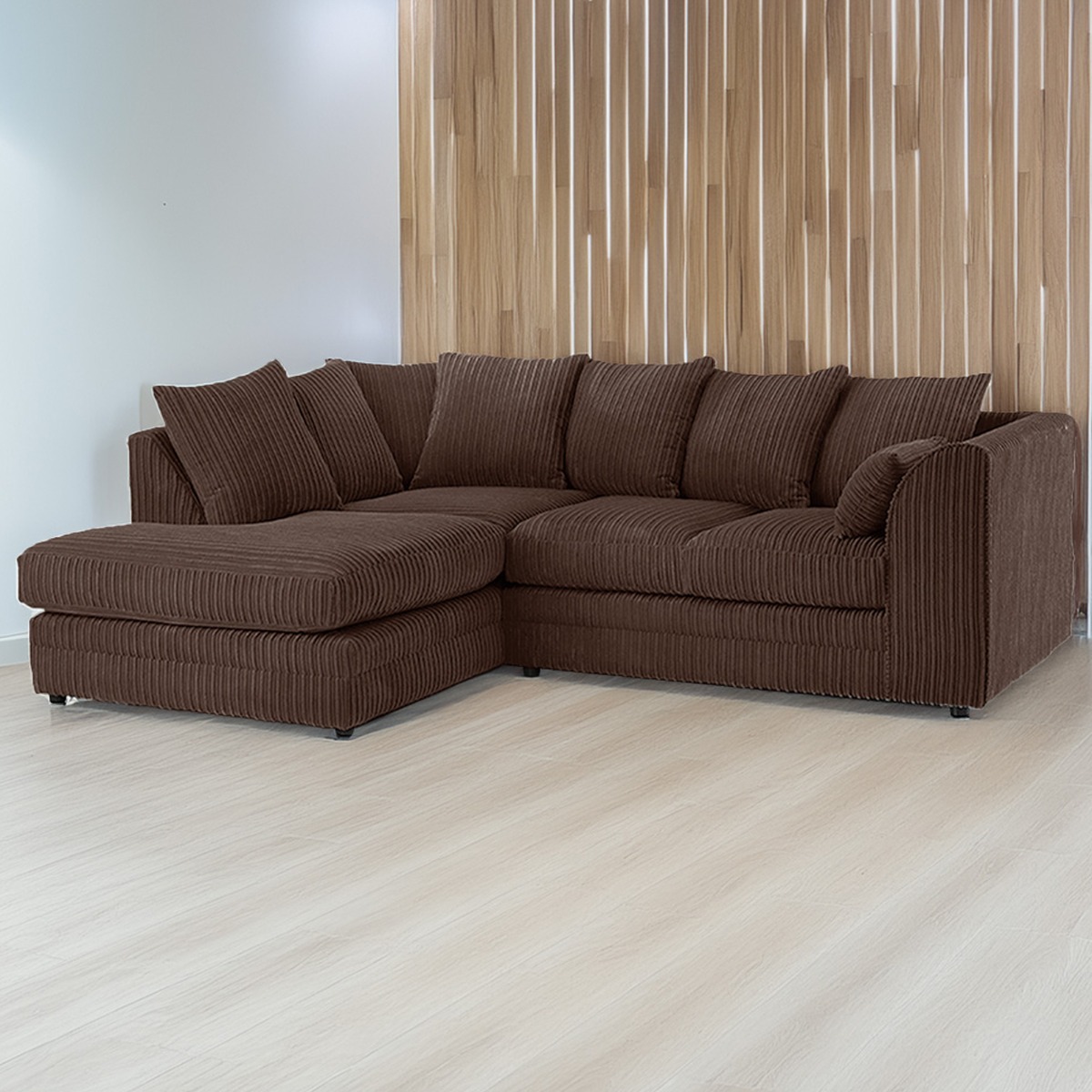 DESMOND Jumbo Cord 4 Seater L Shaped - Left Hand Facing Corner Sofa - Chocolate Brown - Home Done