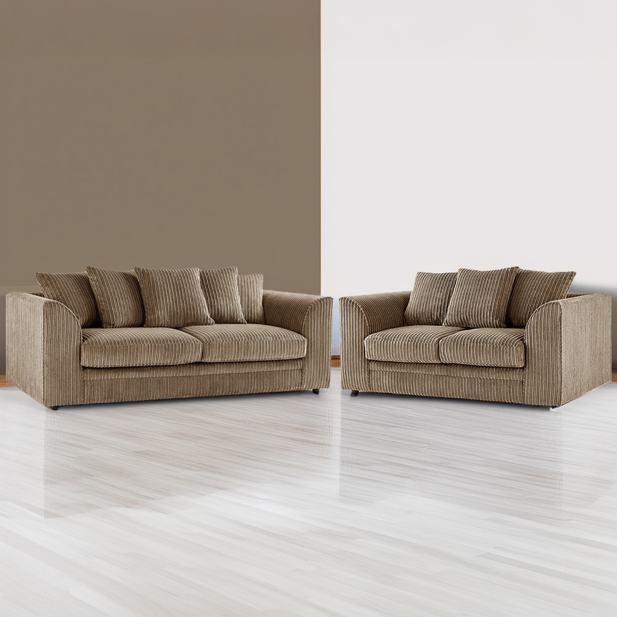 Desmond Jumbo Cord 3 Seater and 2 Seater Sofa Set - Coffee - Home Done