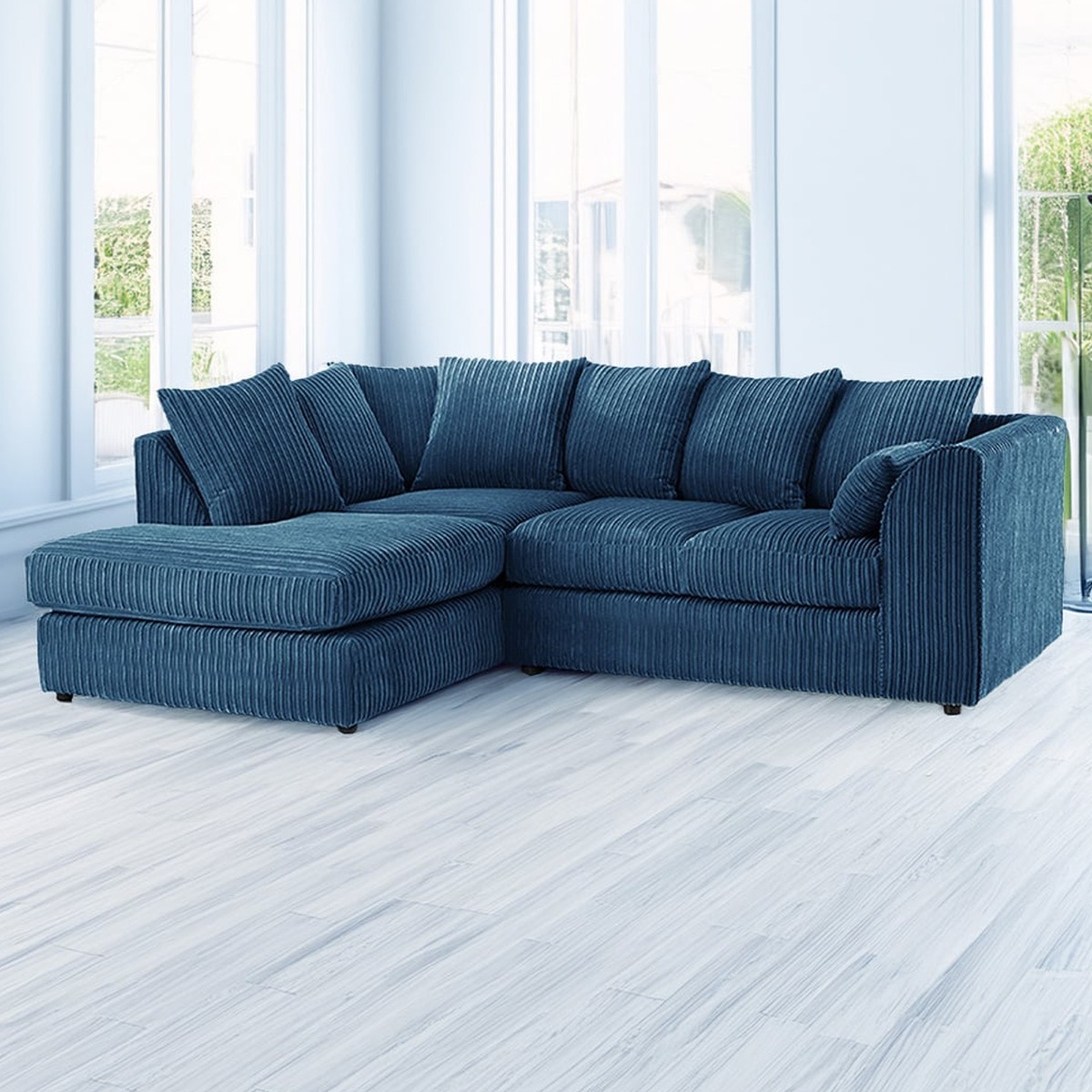 DESMOND Jumbo Cord 4 Seater L Shaped - Left Hand Facing Corner Sofa - Marine Blue - Home Done