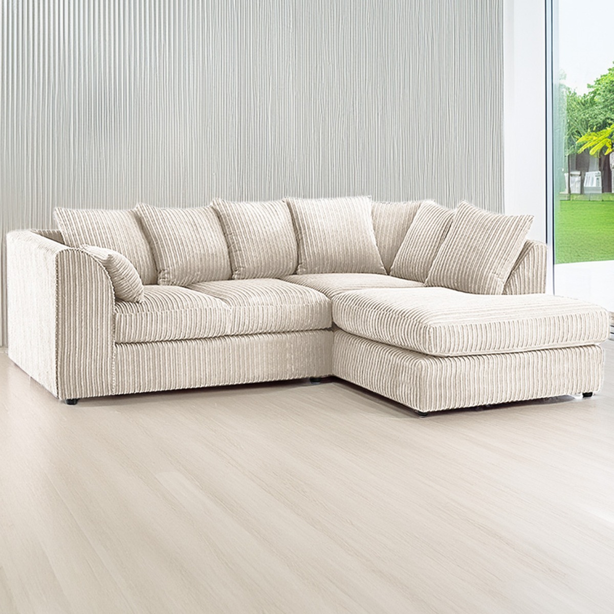 DESMOND Jumbo Cord 4 Seater L Shaped - Right Hand Facing Corner Sofa - Cream - Home Done