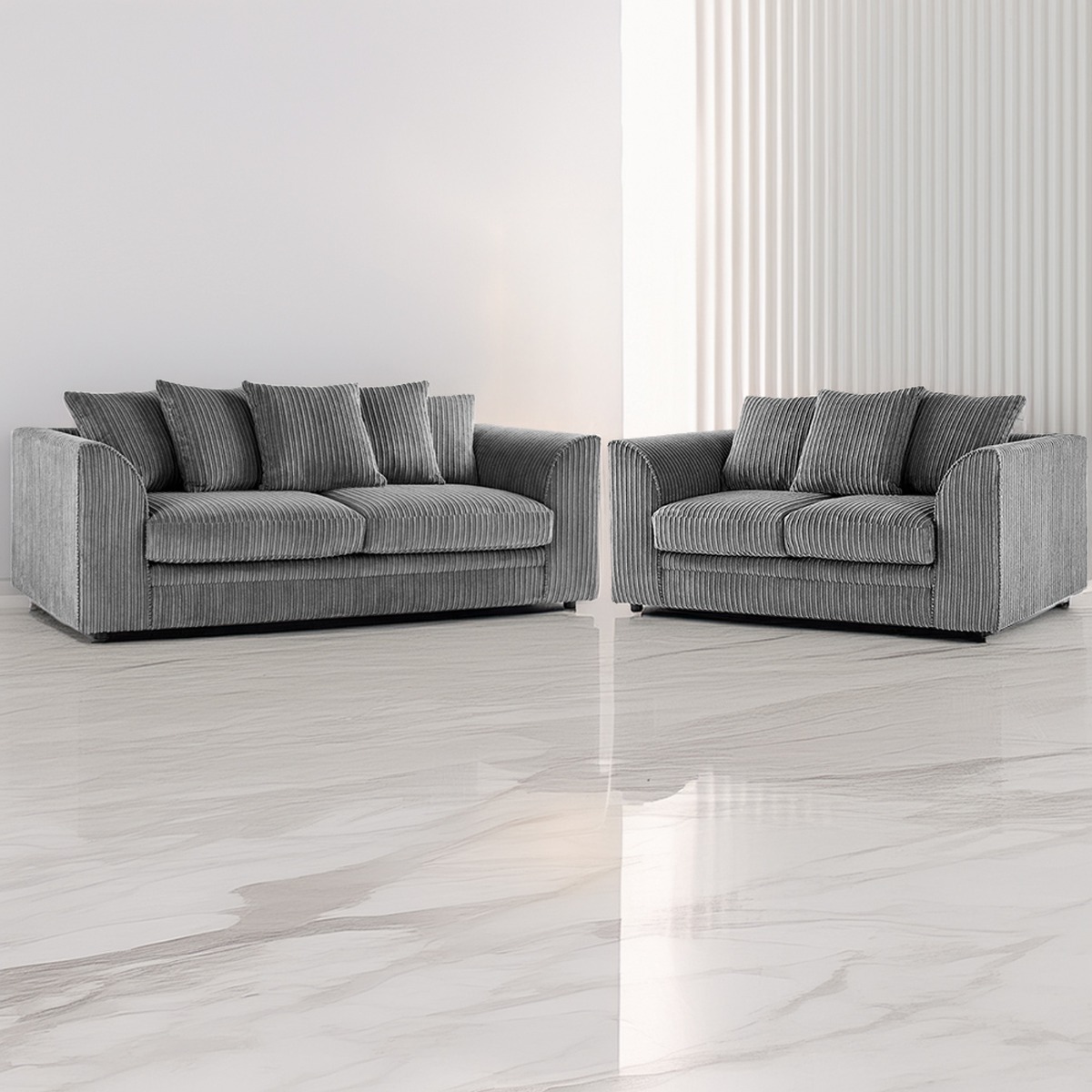 Desmond Jumbo Cord 3 Seater and 2 Seater Sofa Set - Grey - Home Done