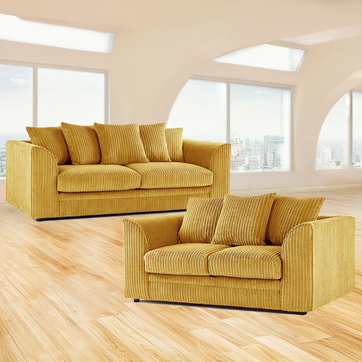 Desmond Jumbo Cord 3 Seater and 2 Seater Sofa Set - Mustard - Home Done
