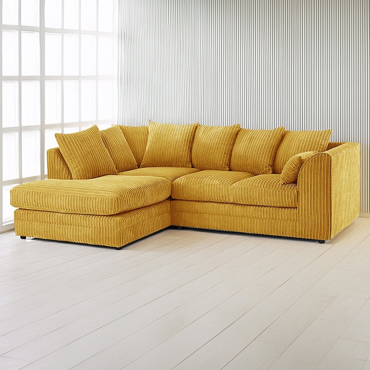 DESMOND Jumbo Cord 4 Seater L Shaped - Left Hand Facing Corner Sofa - Mustard - Home Done