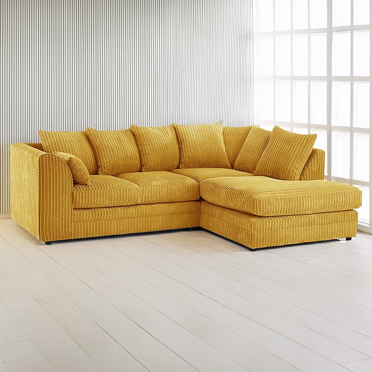 DESMOND Jumbo Cord 4 Seater L Shaped - Right Hand Facing Corner Sofa - Mustard - Home Done