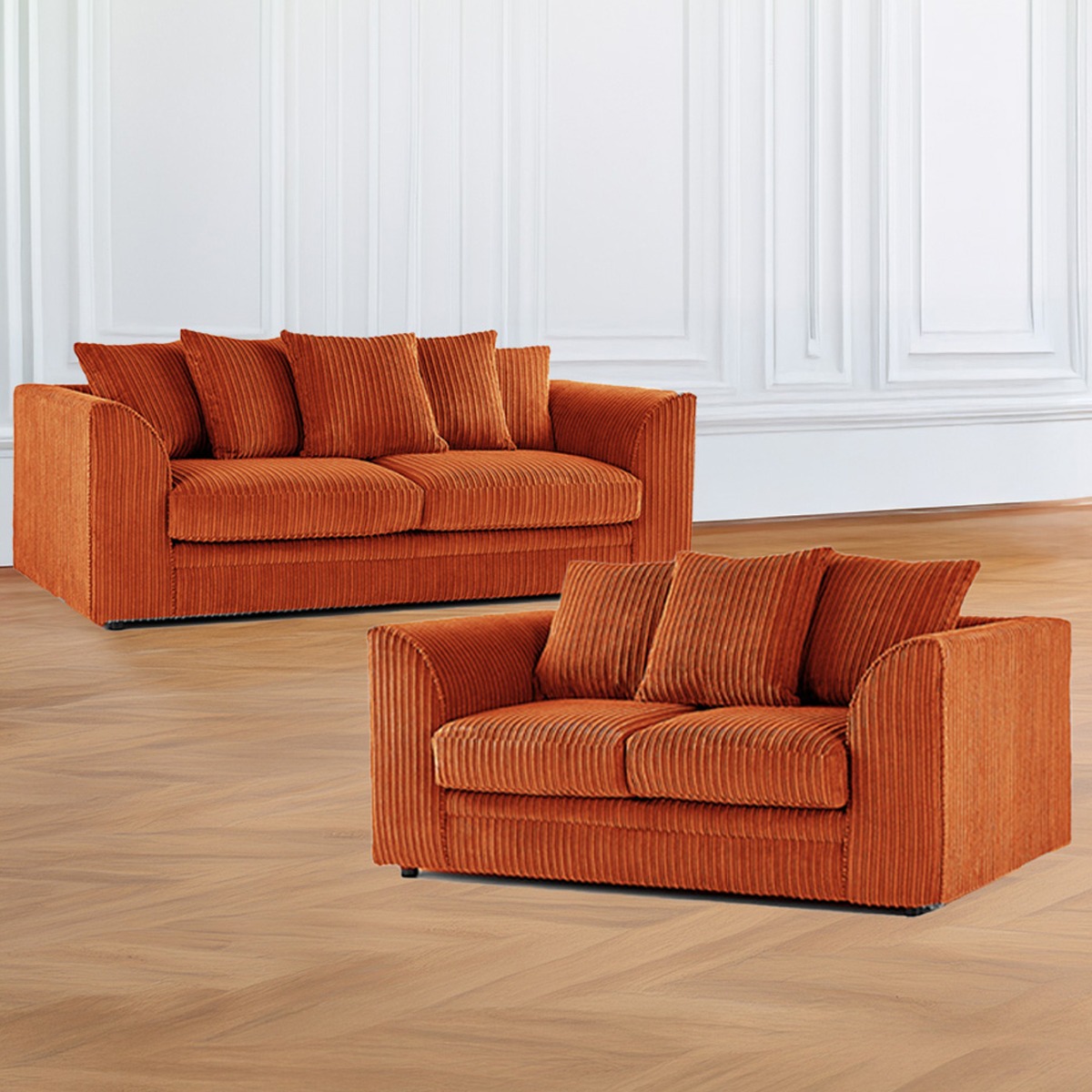 Desmond Jumbo Cord 3 Seater and 2 Seater Sofa Set - Orange - Home Done