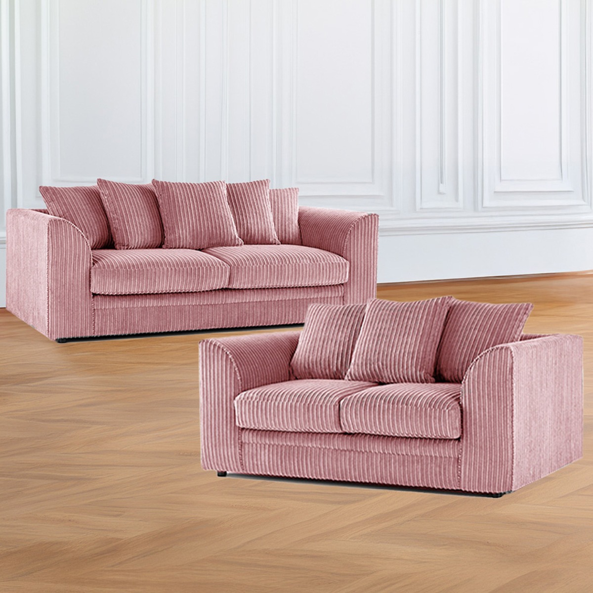 Desmond Jumbo Cord 3 Seater and 2 Seater Sofa Set - Pink - Home Done