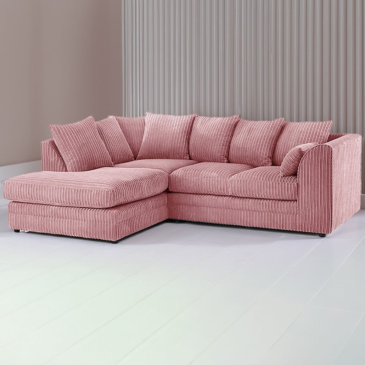 DESMOND Jumbo Cord 4 Seater L Shaped - Left Hand Facing Corner Sofa - Pink - Home Done