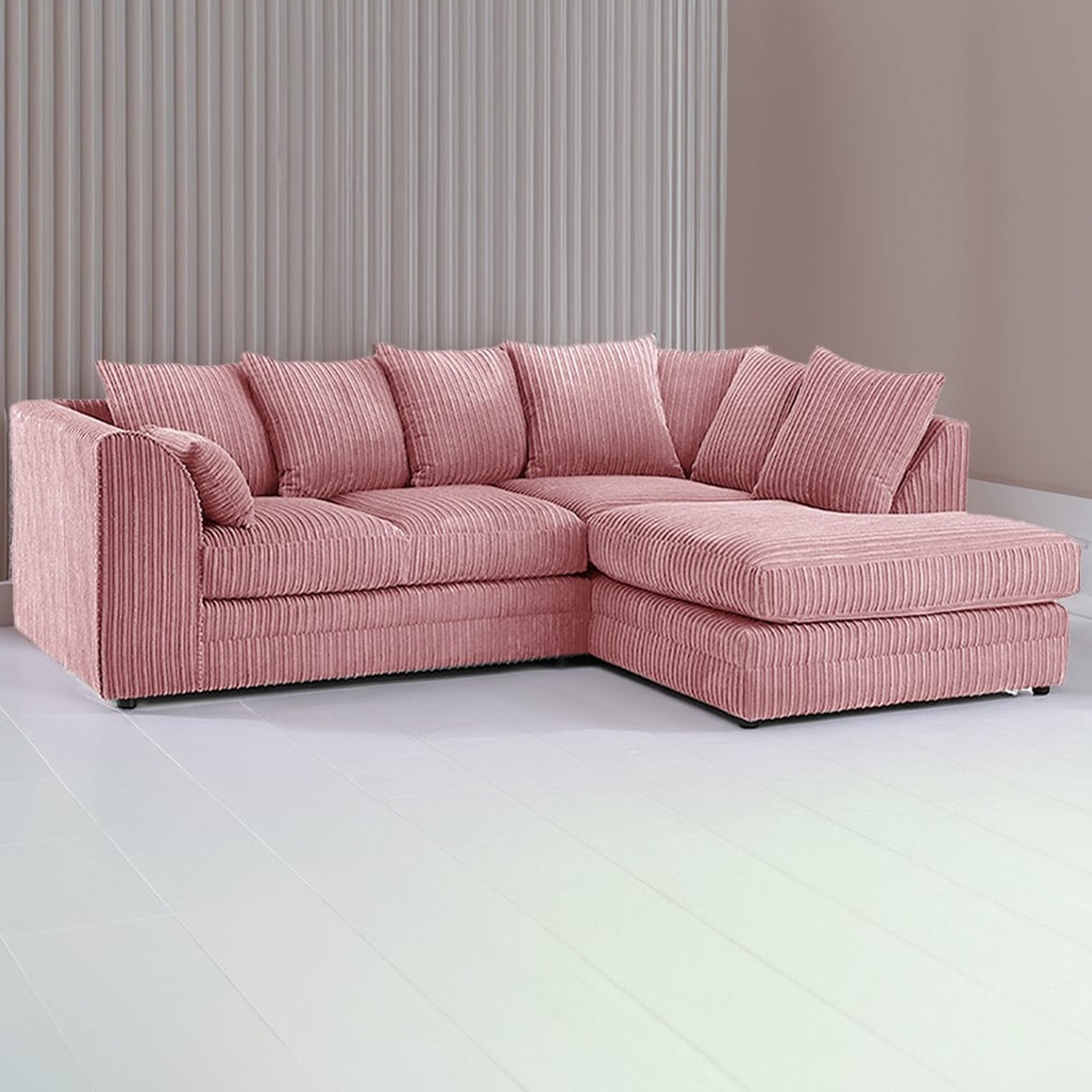 DESMOND Jumbo Cord 4 Seater L Shaped - Right Hand Facing Corner Sofa - Pink - Home Done