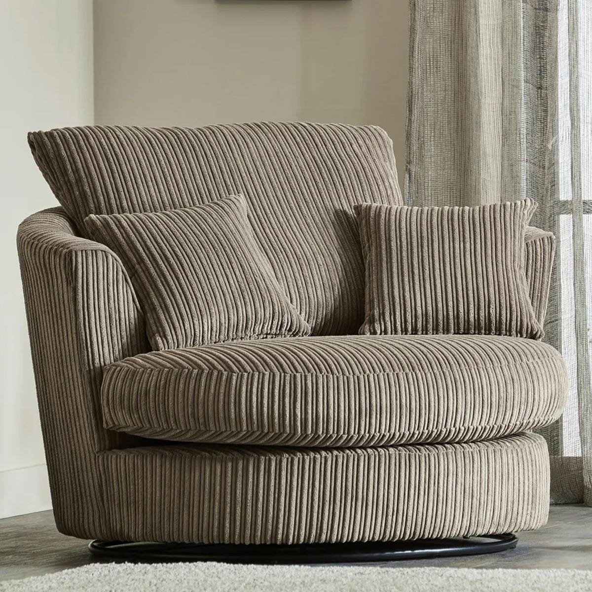 Desmond Jumbo Cord Upholstered Swivel Chair - Coffee - Home Done