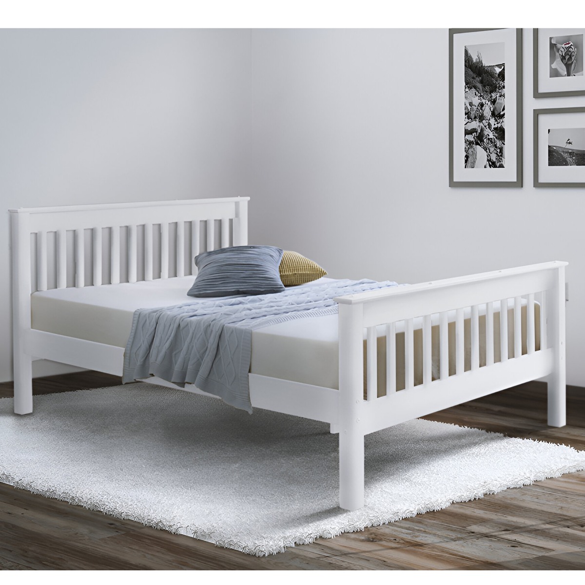 Small Double Bed - SEVON 4ft Wooden Bed White - Amanda and Co