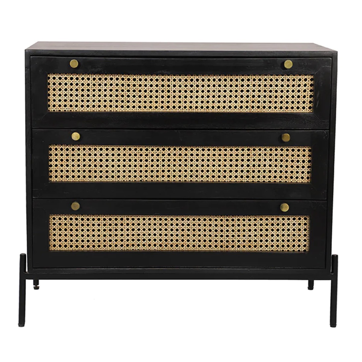 RATTRAY Black Rattan Chest of Drawers - Medium-sized, 3 Drawers, Ready Assembled - Cybil & Clive