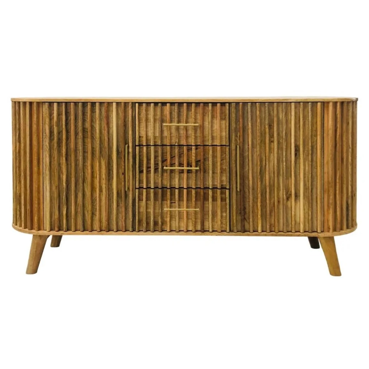Crosby Mango Wood Slated Design 2 Door Sideboard with 3 Drawer - Light Finish - Cybil & Clive