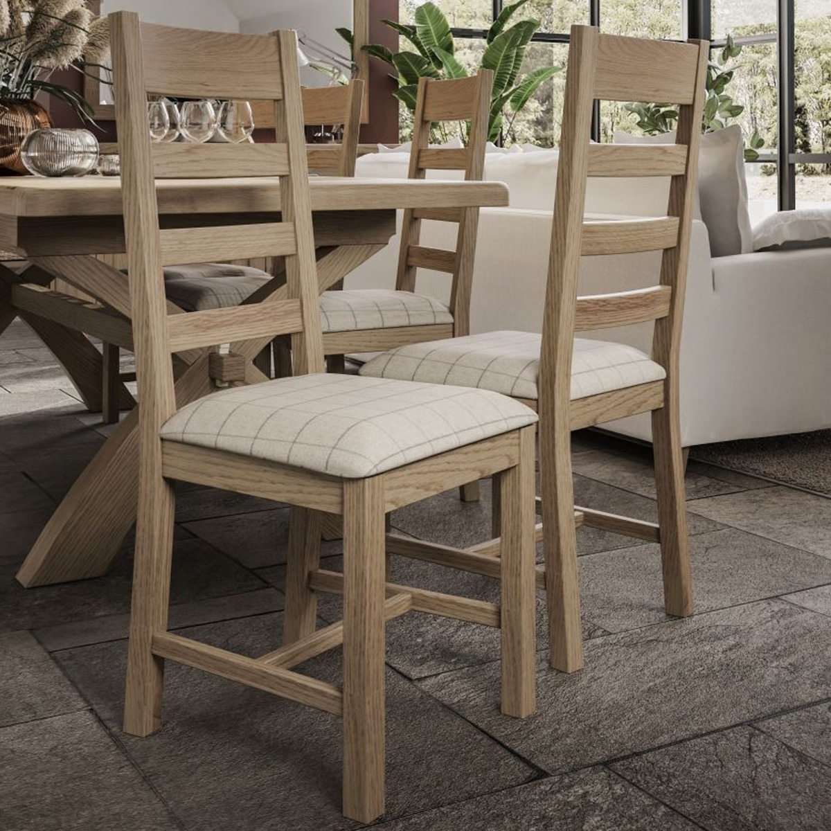 Norfolk Slatted Dining Chair Beige Fabric Seat - Smoked Oak - Kettle Homes