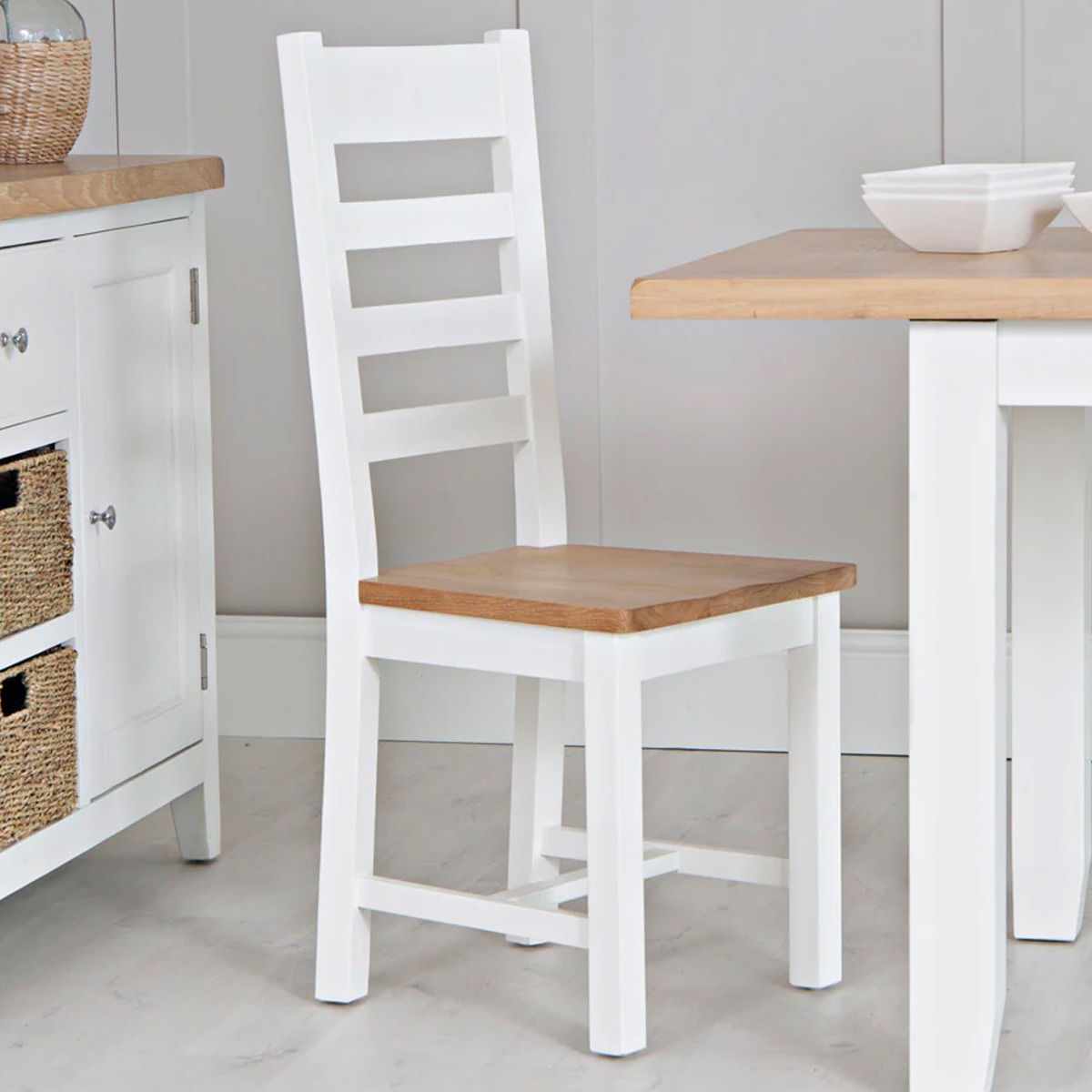 FANSER Wooden Seat Ladder Dining Chair Set of 2 - White - Kettle Homes