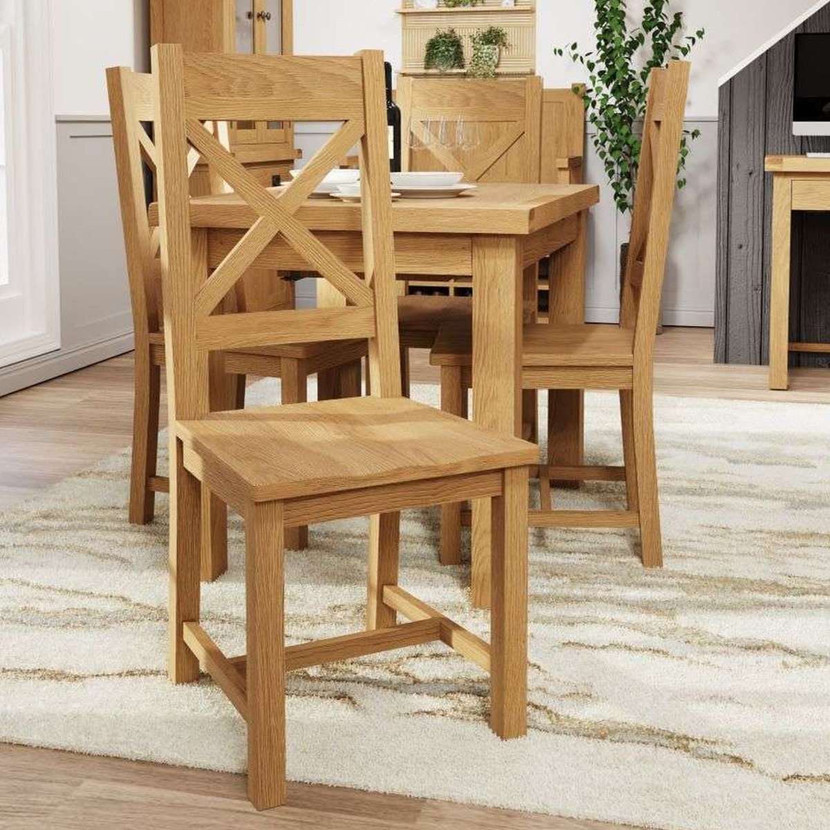 Classic Cross Back Wooden Dining Chair - Medium Oak Finish - Kettle Homes