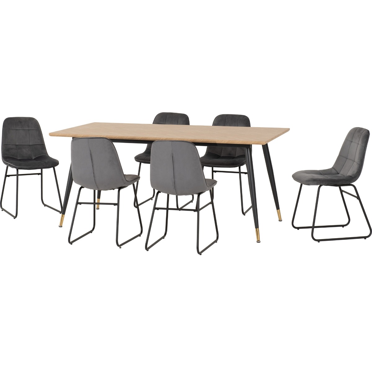 Hamilton Large Dining Set with Lukas Chairs - Oak Effect Black Grey Velvet - Budget Deals