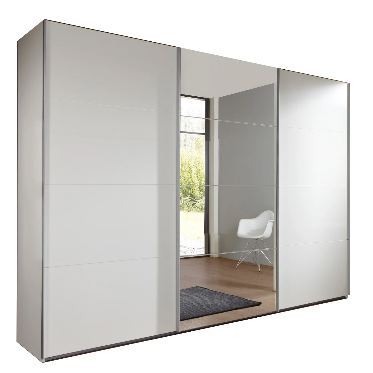 ERASMUS 3 Door Mirrored Sliding Wardrobe White - 270cm - Wimex Distribution
