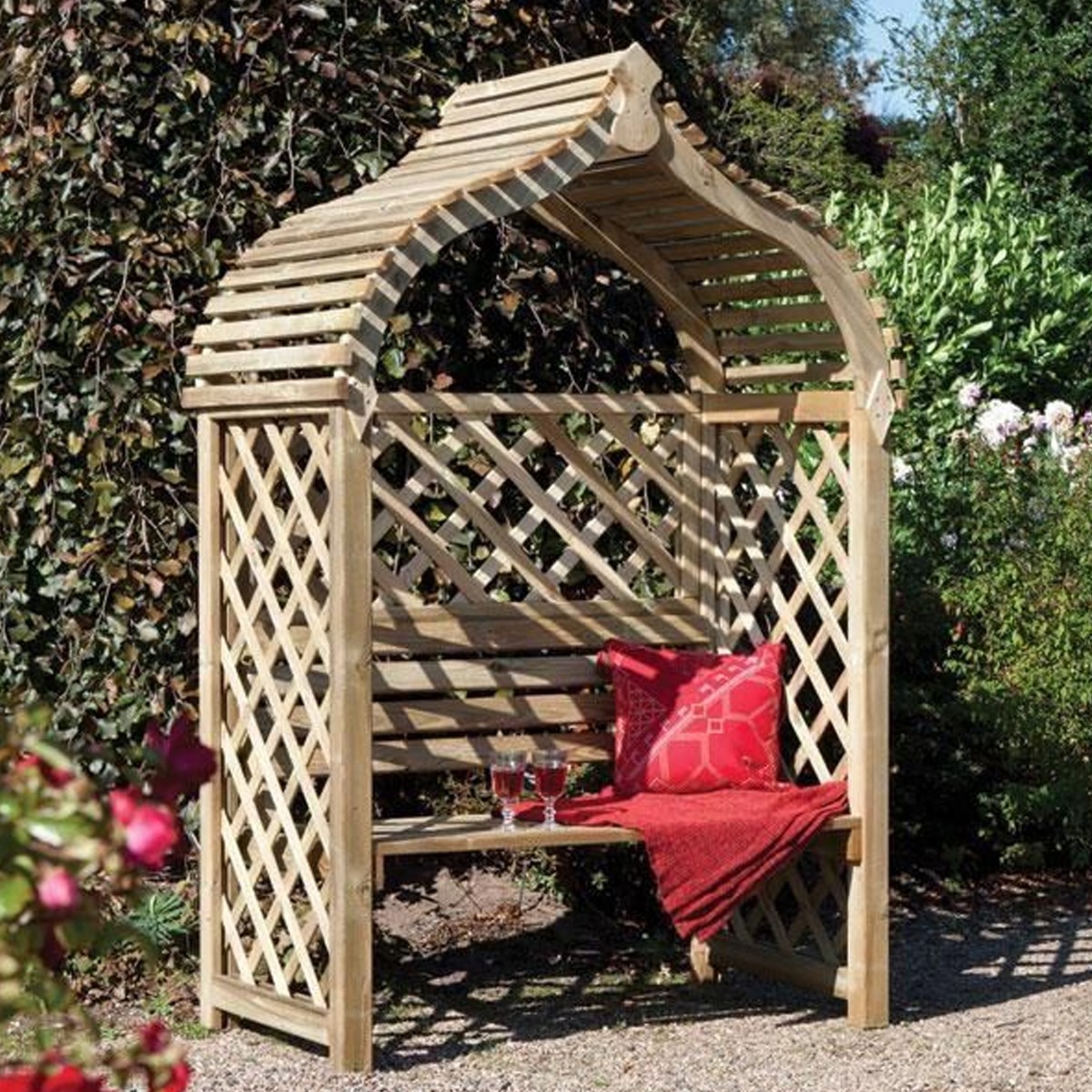2 Seater Arbour with Open Slatted Roof and Lattice Design - Etta Gardens