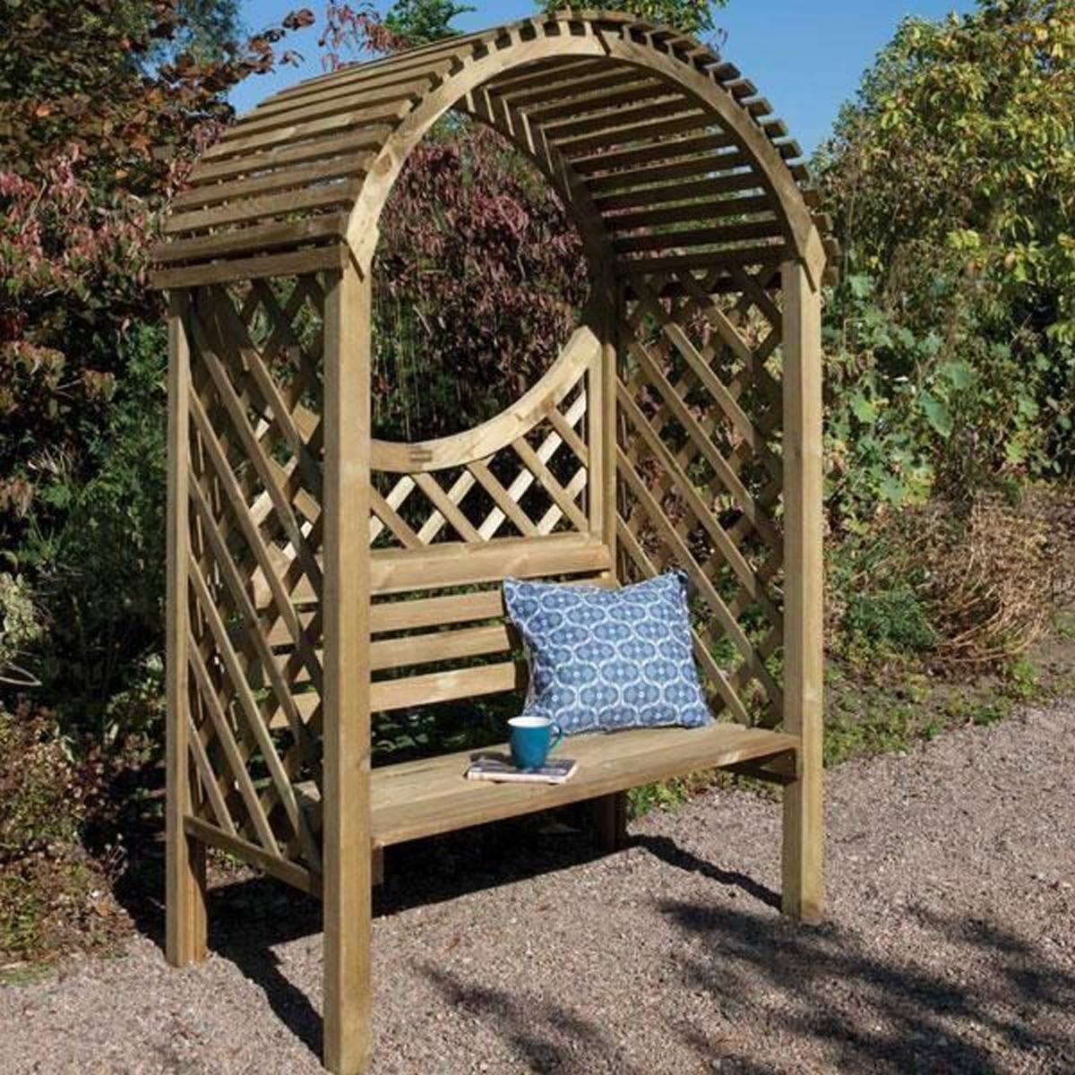 2 Seater Timber Arbour with Open Slatted Roof and Lattice Sides - Etta Gardens