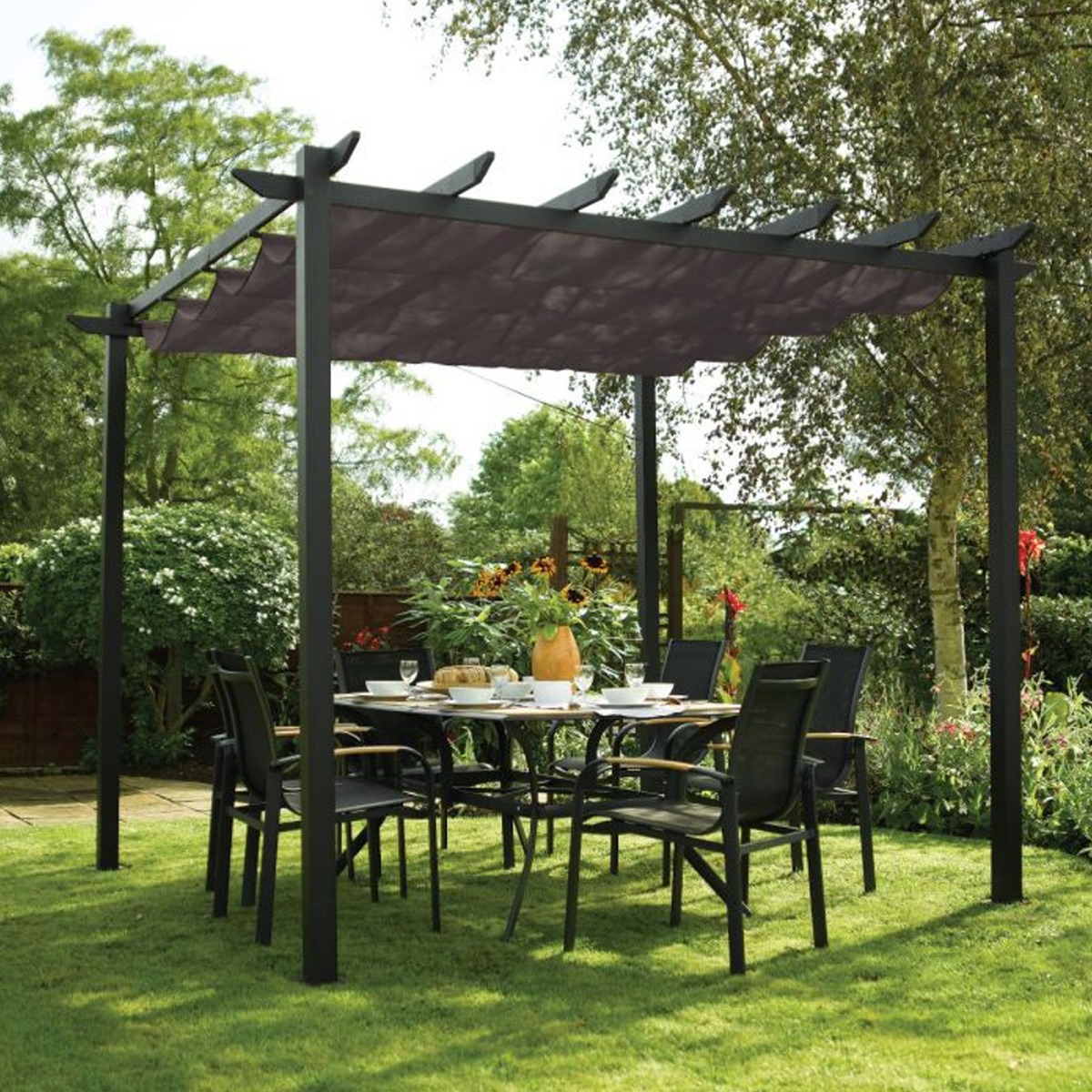 Free Standing Retractable Canopy - Grey - Etta Gardens