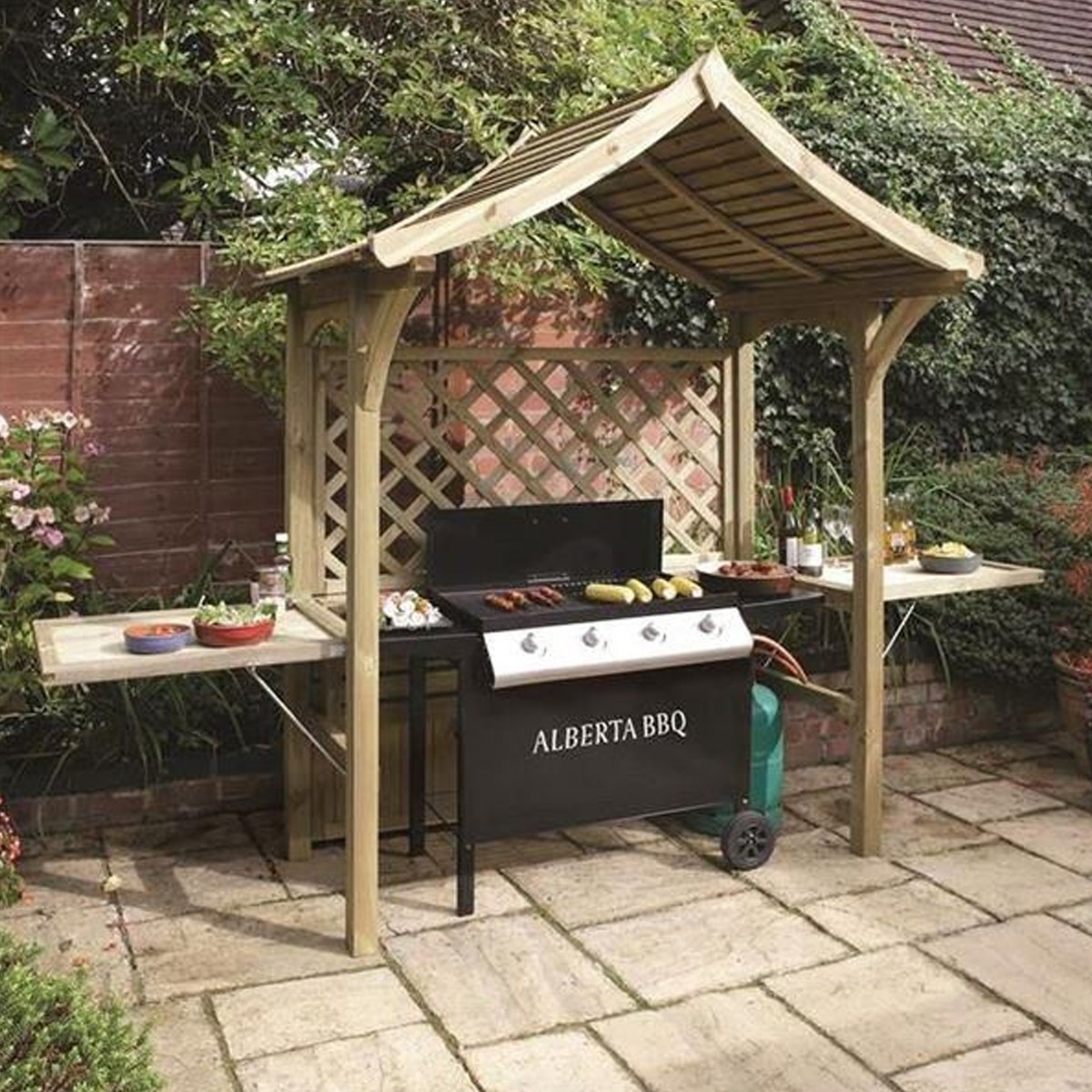Rowlinson Party Arbour with Foldable Seat and Side Tables - Etta Gardens