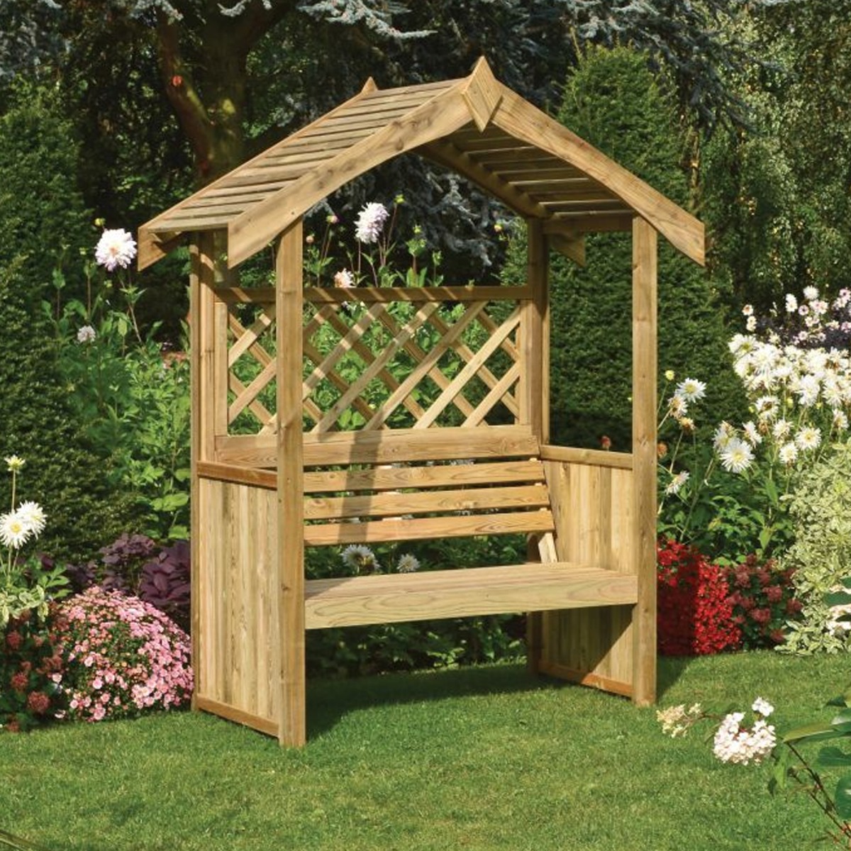 Traditional Style Salisbury 2 Seater Arbour with Open Slatted Roof - Etta Gardens