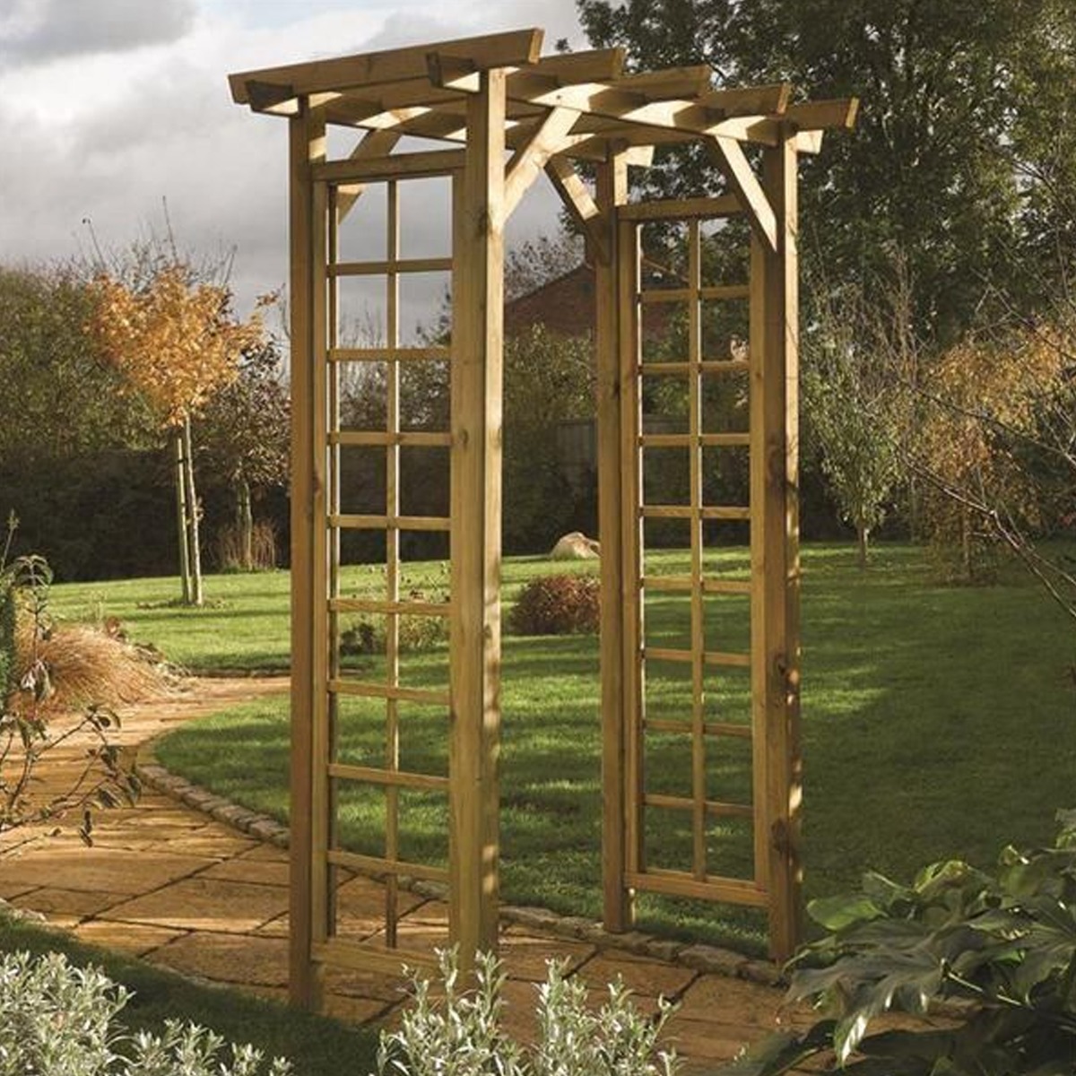Square Top Arch Trellis Sides - Natural Timber Finish - Etta Gardens