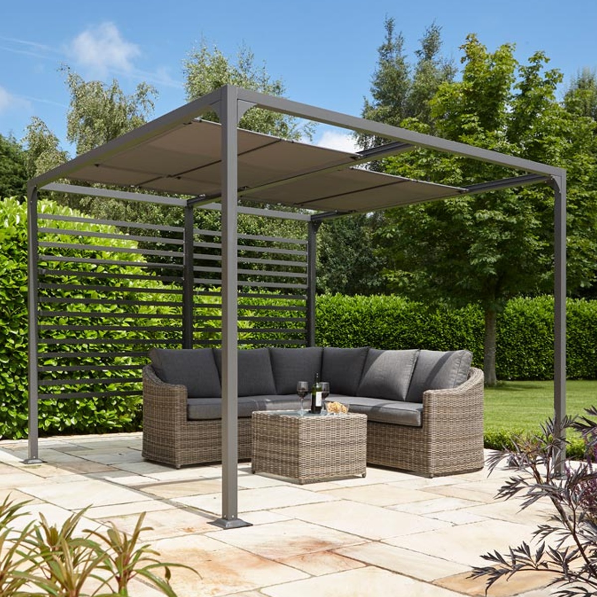 Alex 3×3 Free-Standing Canopy with Adjustable Sliding Panels - Grey Finish - Etta Gardens