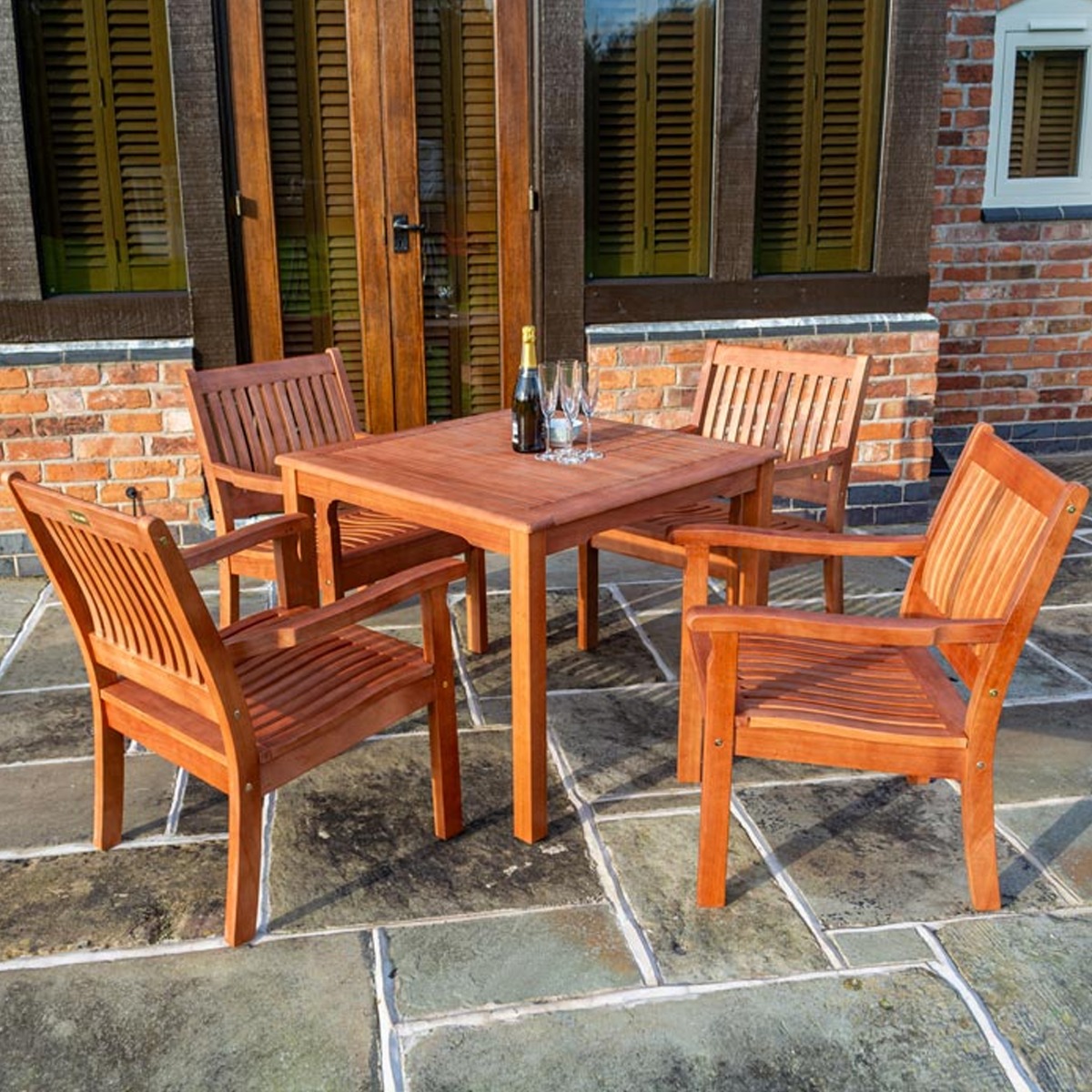 Willington 5 Pcs Dining Set with Square Hardwood Dining Table with 4 Armchairs - Etta Gardens
