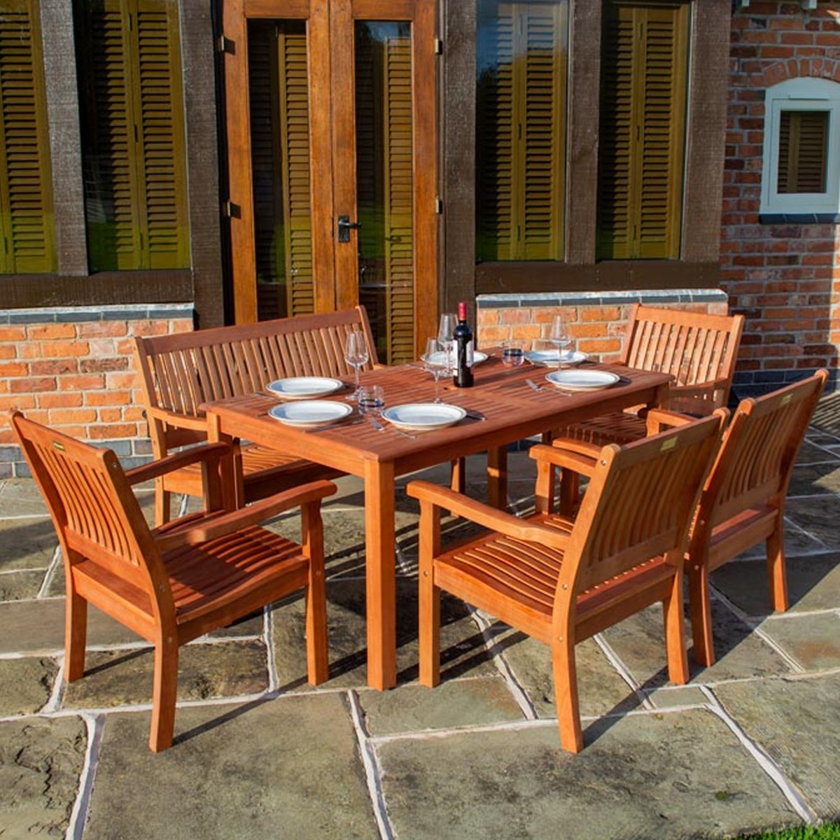 Willington 6 Pcs Dining Set with Rectangular Dining Table, 4 Armchairs and Bench - Etta Gardens