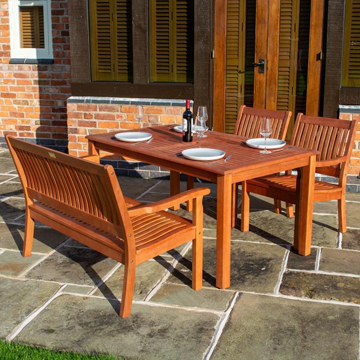 Willington 4 Pcs Dining Set with Rectangular Dining Table, 2 Armchairs and Bench - Etta Gardens