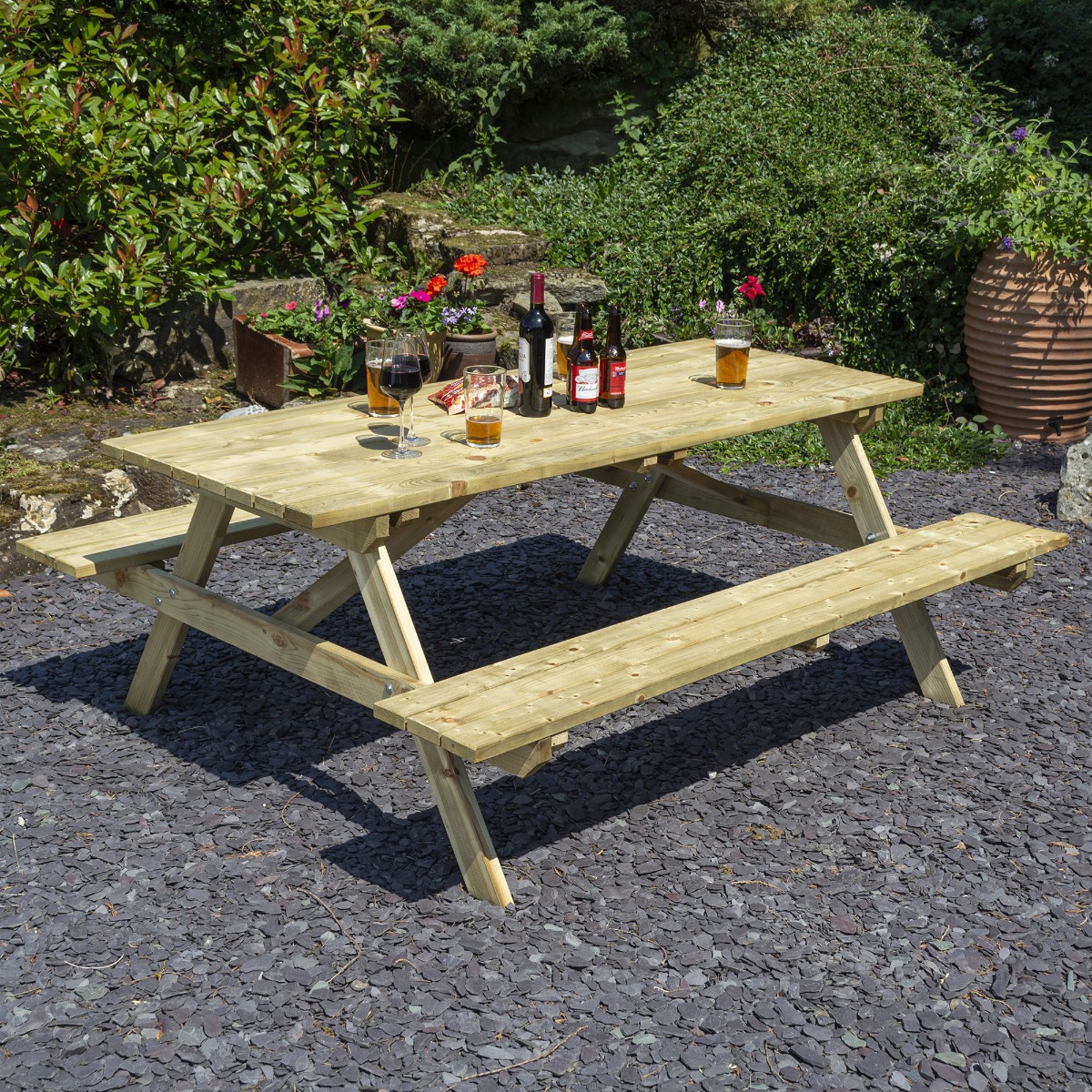 6ft Picnic Bench - Natural Timber Finish - Etta Gardens