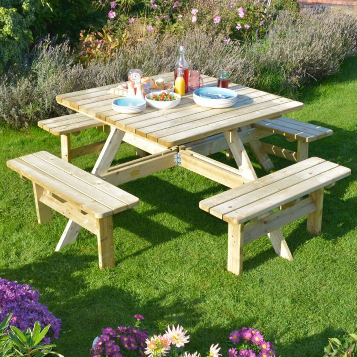 Sturdy Construction Square Picnic Table Seats Eight People - Etta Gardens