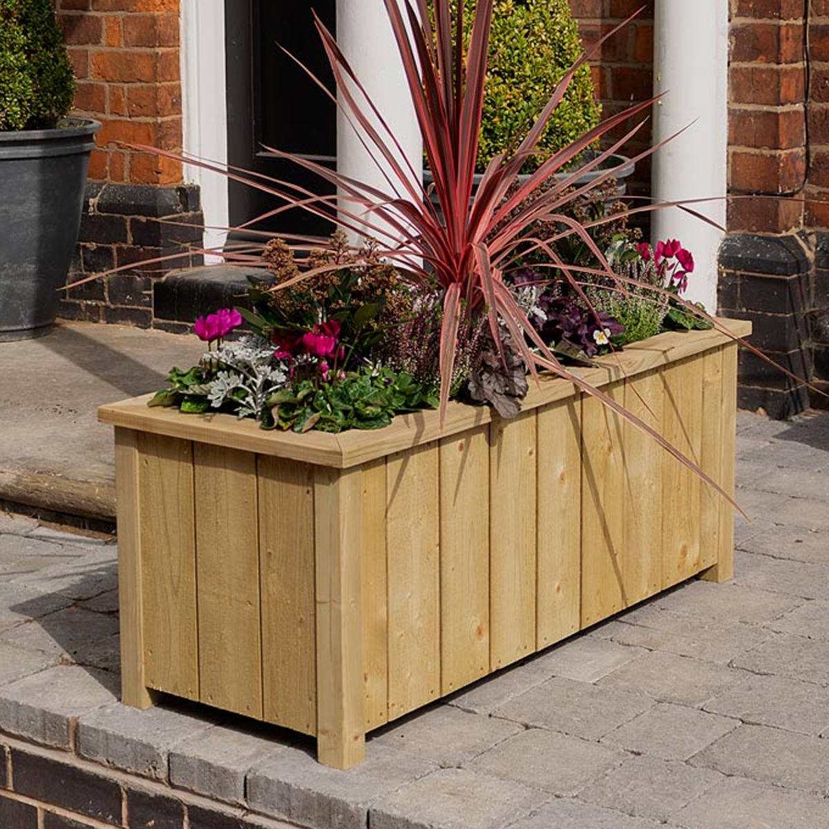Rectangular Natural Timber Finish Planter with Open Slatted Base - Medium - Etta Gardens