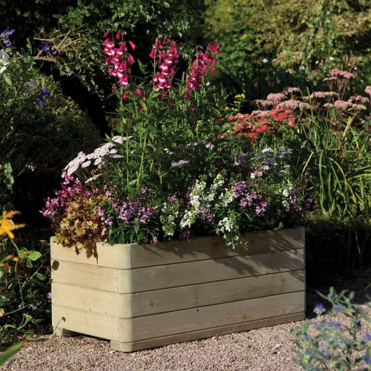 Marberry Rectangular Planter with Rounded Corner - Natural Timber Finish - Etta Gardens