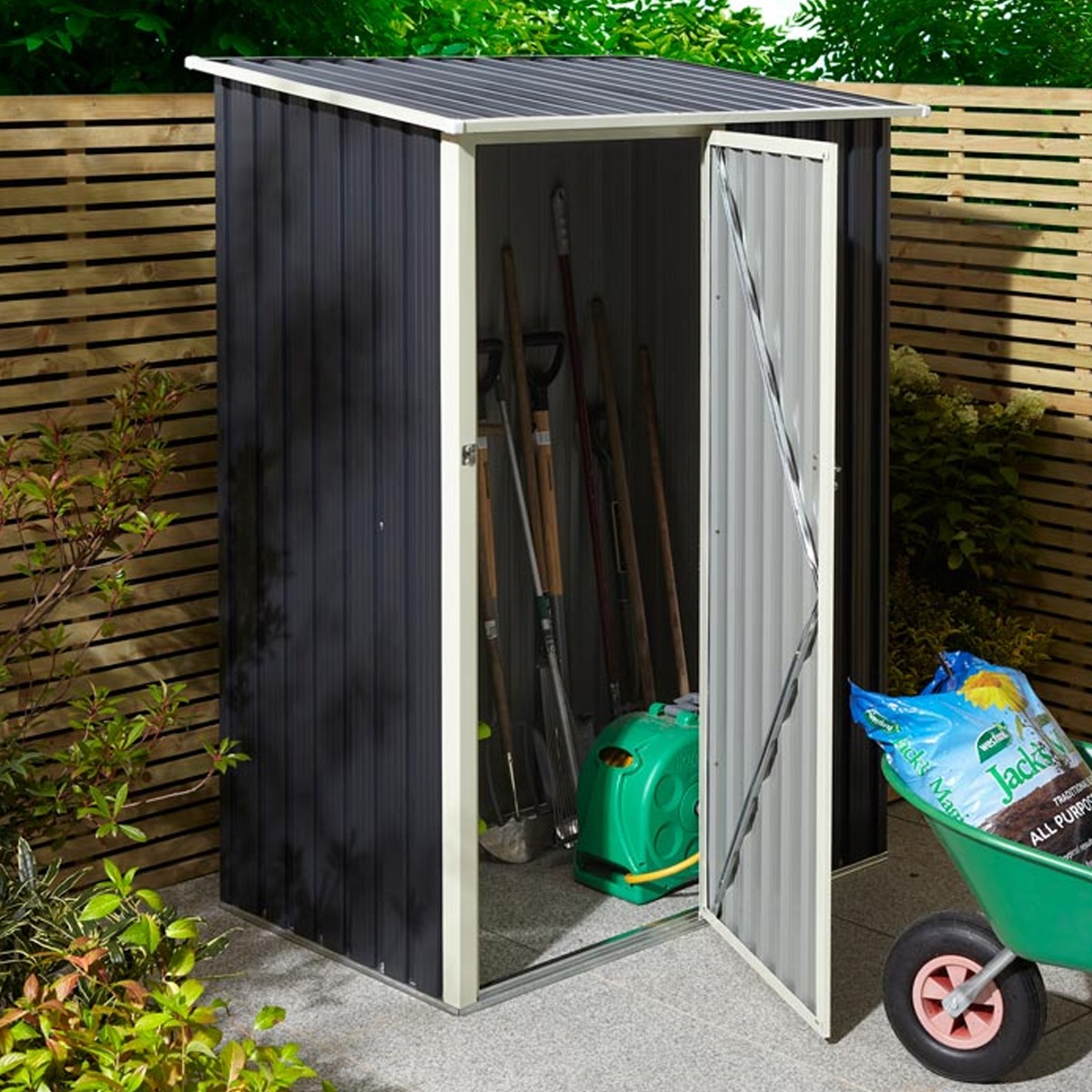 Tyson Sliding Single Door 5x3 Metal Apex Shed - Dark Grey - Etta Gardens