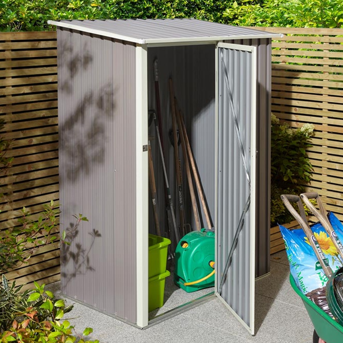 Tyson Sliding Single Door 5x3 Metal Apex Shed - Light Grey - Etta Gardens