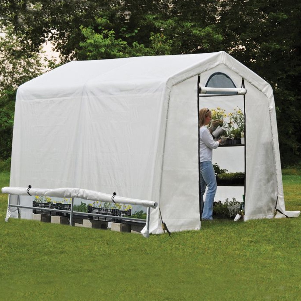 Dobson Greenhouse Plant Shelter with Translucent Ripstop Cover and Steel Frame - 8×8 - Etta Gardens