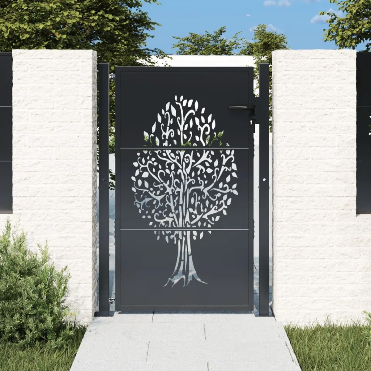 Garden Gate Anthracite 105x155 cm Steel Tree Design - Brittle & Co