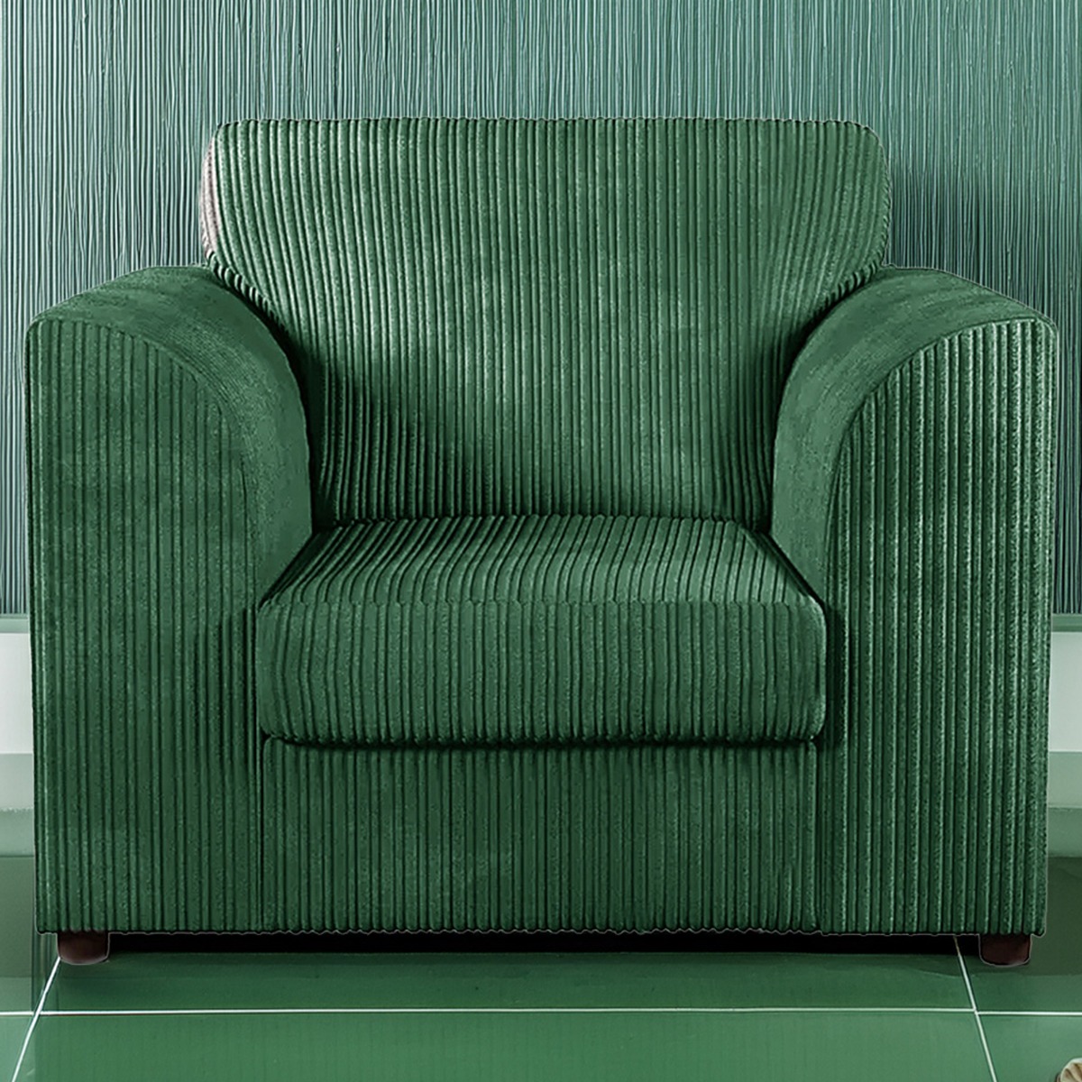 Desmond Jumbo Cord Upholstered Armchair - Green - Home Done