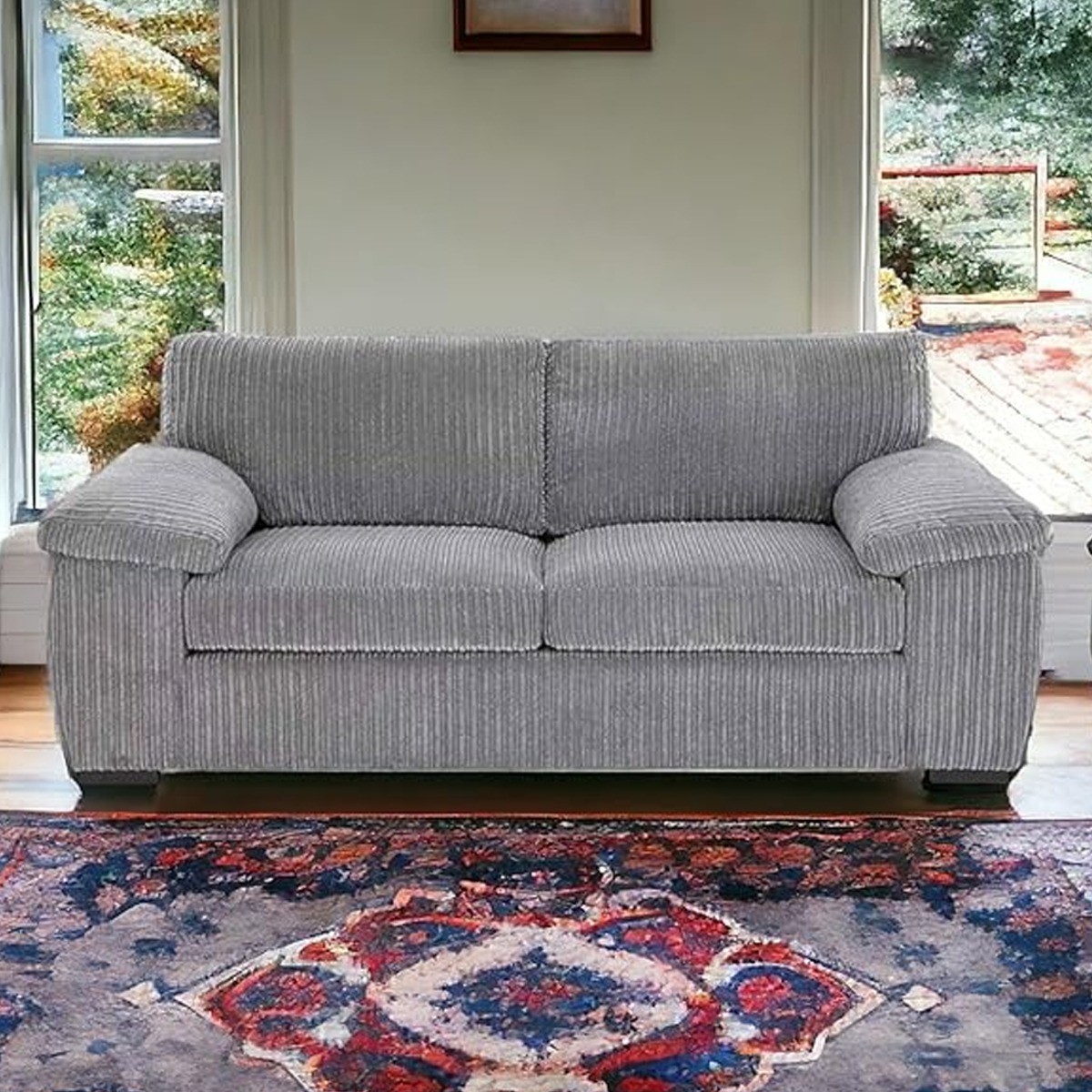 2 Seater Sofa - CORDURA Full Back Jumbo Cord Sofa Grey - Home Done