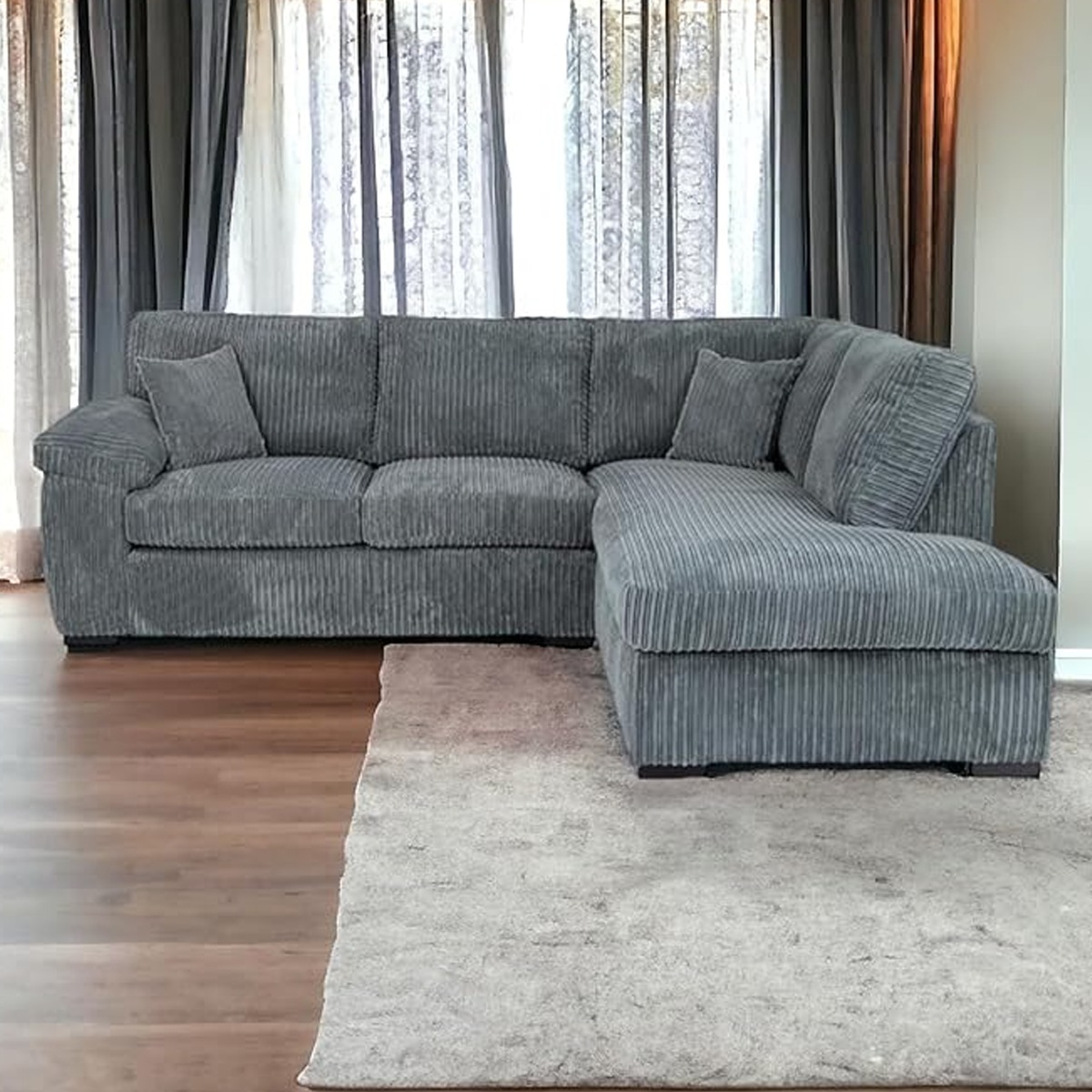 Corner Sofa - CORDURA Full Back Jumbo Cord Right Hand Grey - Home Done