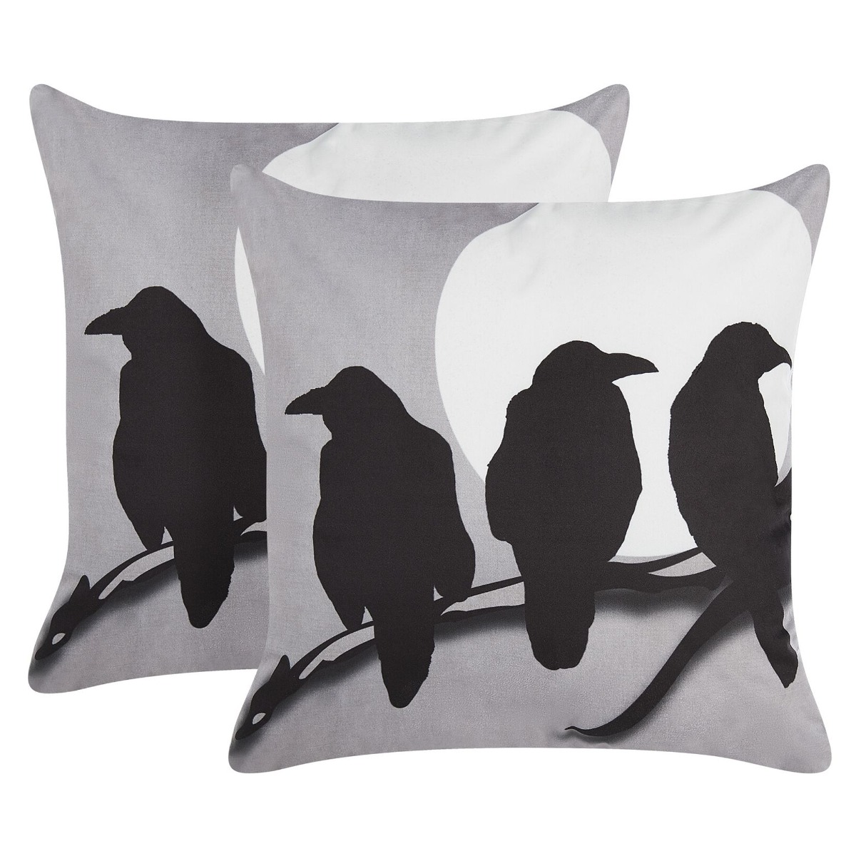 Dark Crows Velvet Cushion Set 45x45cm - Grey - Gemini Interiors