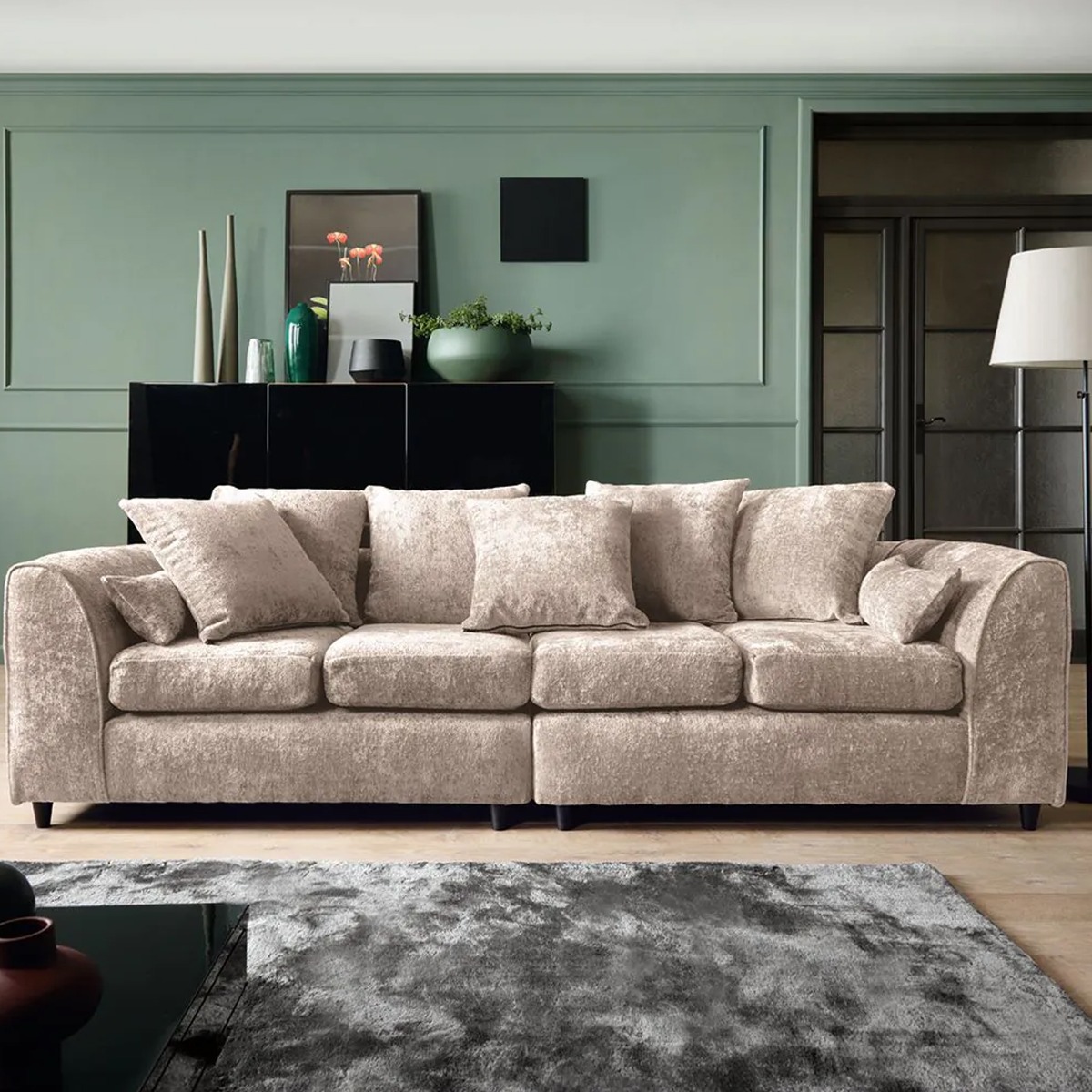 4 Seater Sofa - HENRY Crushed Chenille Fabric - Cream - Sofa Central